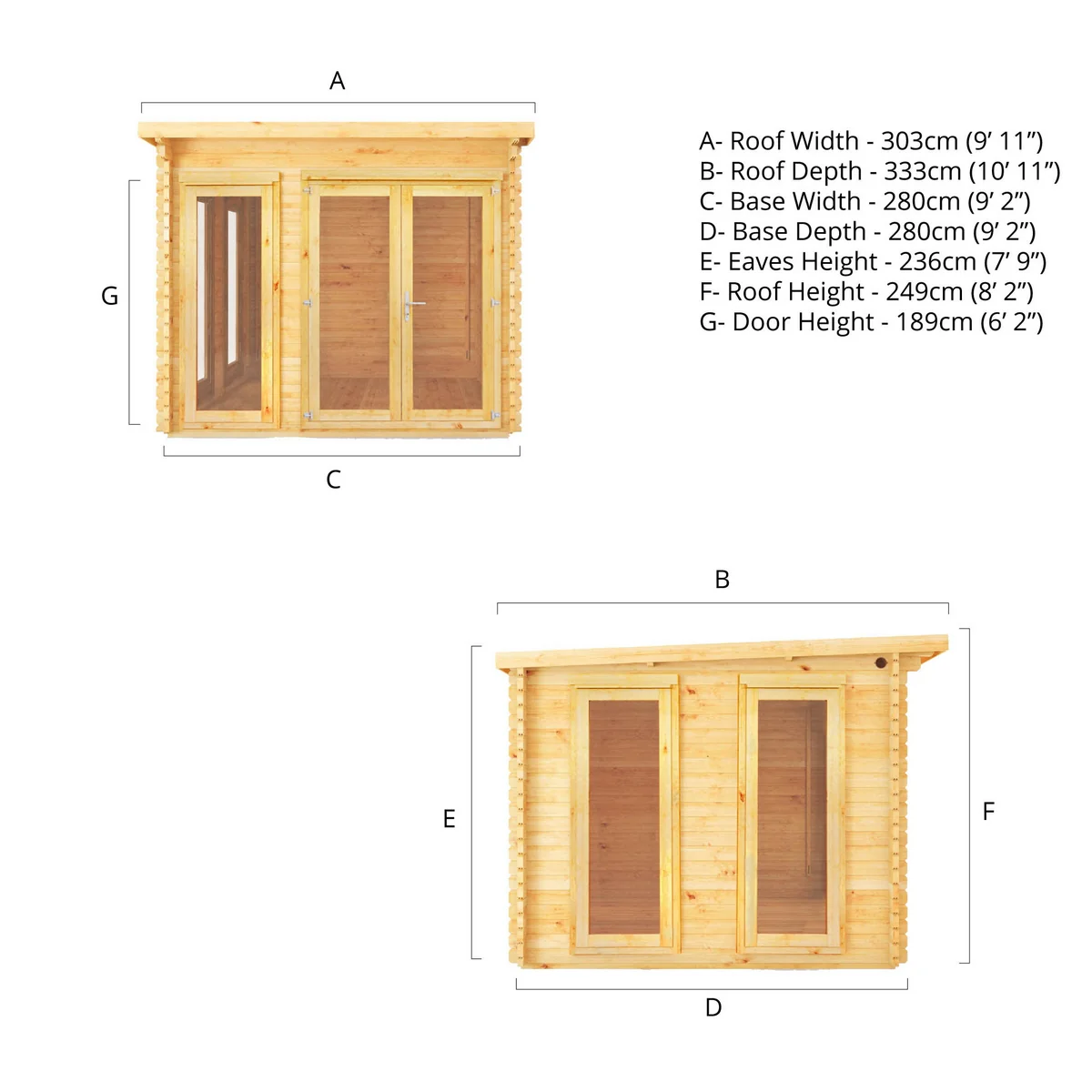 Mercia Studio 9' 11" x 9' 11" Pent Log Cabin - Premium 34mm Cladding Loglap - Image 10