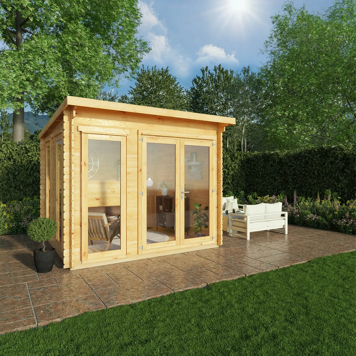 Mercia Studio 9' 11" x 9' 11" Pent Log Cabin - Premium 34mm Cladding Loglap - Image 6