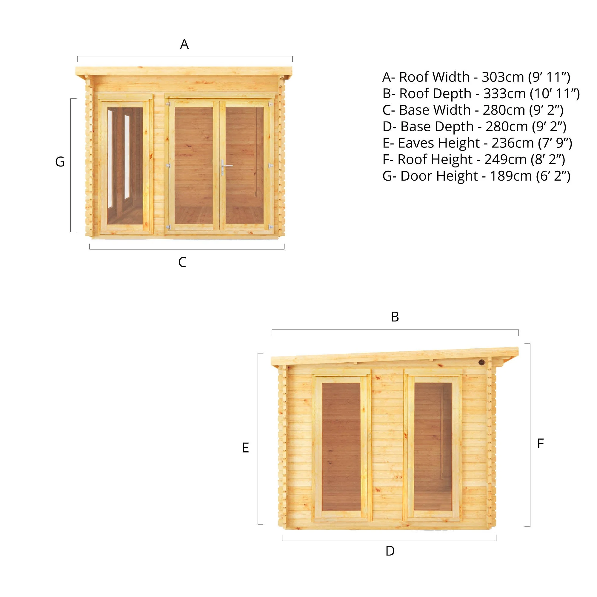 Mercia Studio 9' 11" x 9' 11" Pent Log Cabin - Premium 44mm Cladding Loglap - Image 10