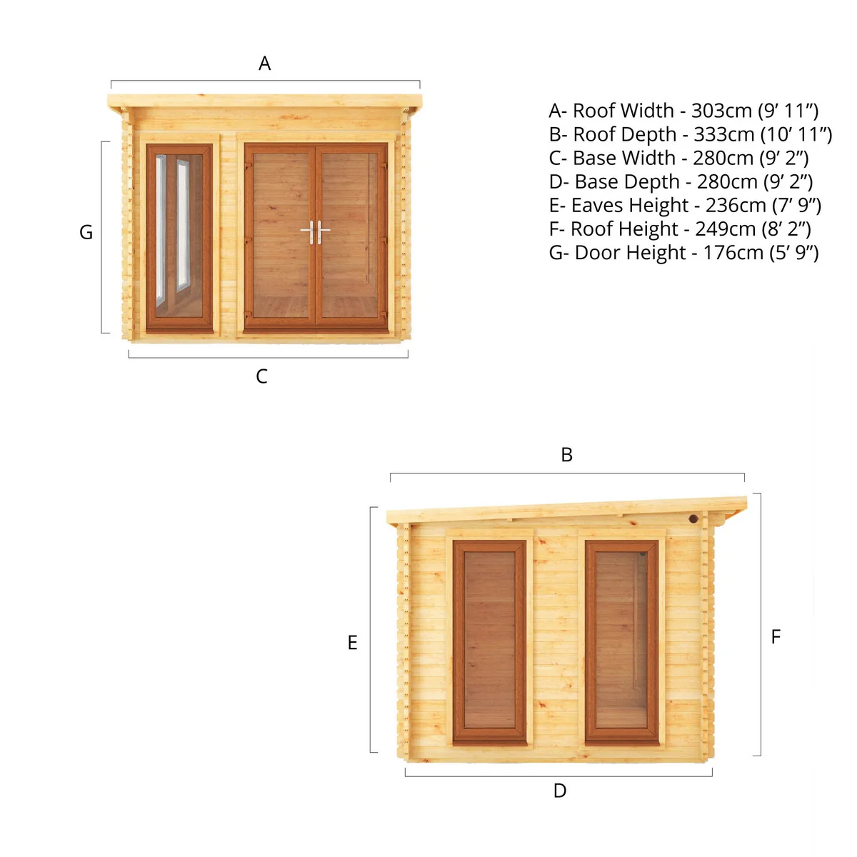 Mercia Studio 9' 11" x 9' 11" Pent Log Cabin - Premium 44mm Cladding Loglap - Brown UPVC - Image 10