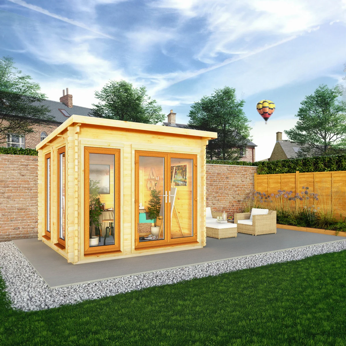 Mercia Studio 9' 11" x 9' 11" Pent Log Cabin - Premium 44mm Cladding Loglap - Brown UPVC - Image 6