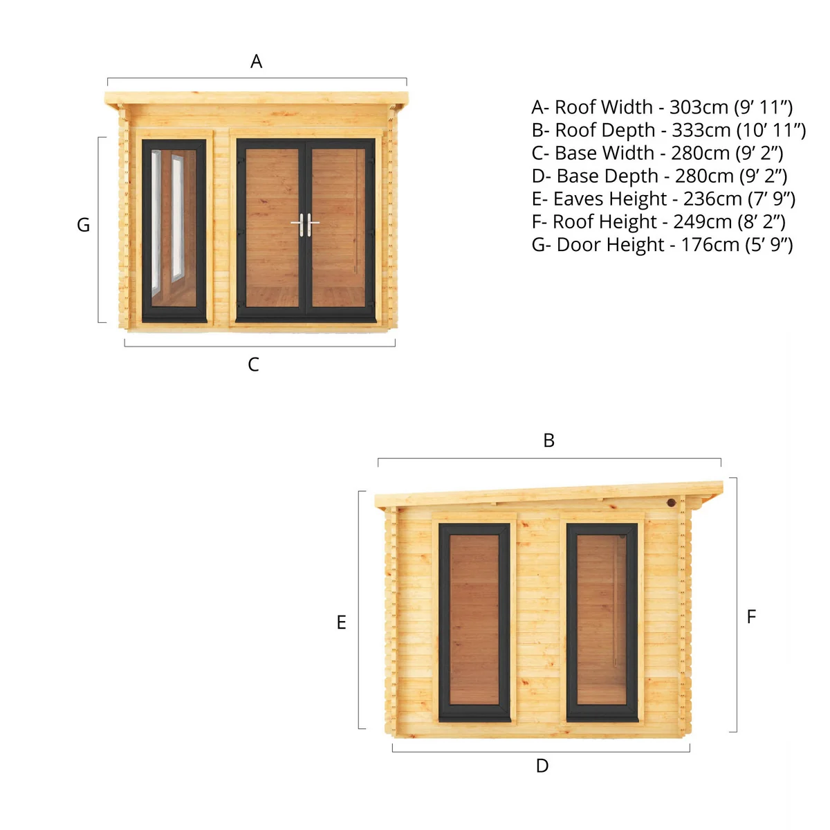Mercia Studio 9' 11" x 9' 11" Pent Log Cabin - Premium 44mm Cladding Loglap - Grey UPVC - Image 10
