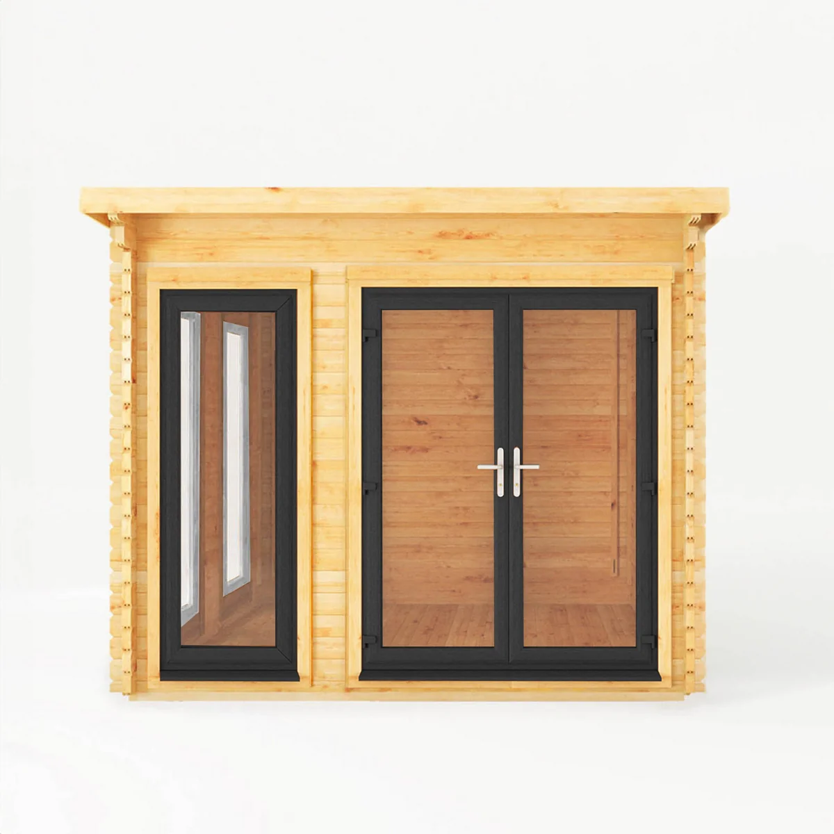 Mercia Studio 9' 11" x 9' 11" Pent Log Cabin - Premium 44mm Cladding Loglap - Grey UPVC - Image 2