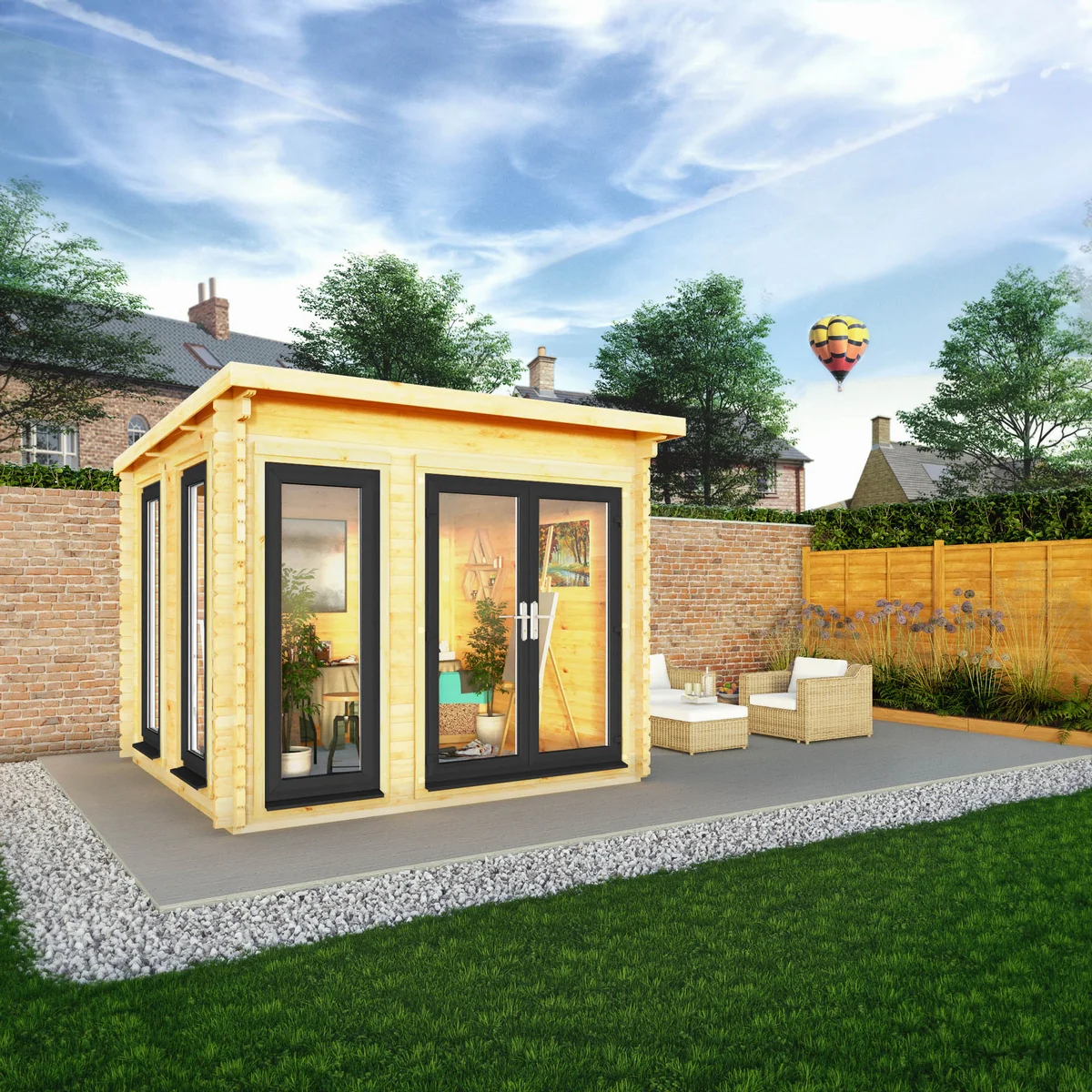 Mercia Studio 9' 11" x 9' 11" Pent Log Cabin - Premium 44mm Cladding Loglap - Grey UPVC - Image 6
