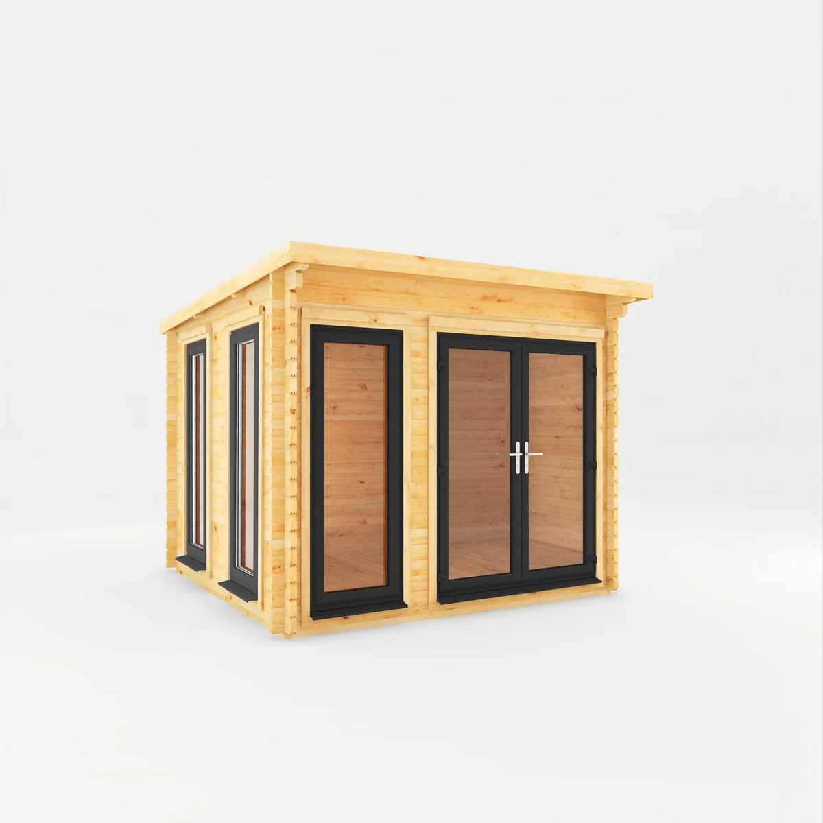 Mercia Studio 9' 11" x 9' 11" Pent Log Cabin - Premium 44mm Cladding Loglap - Grey UPVC - Image 7