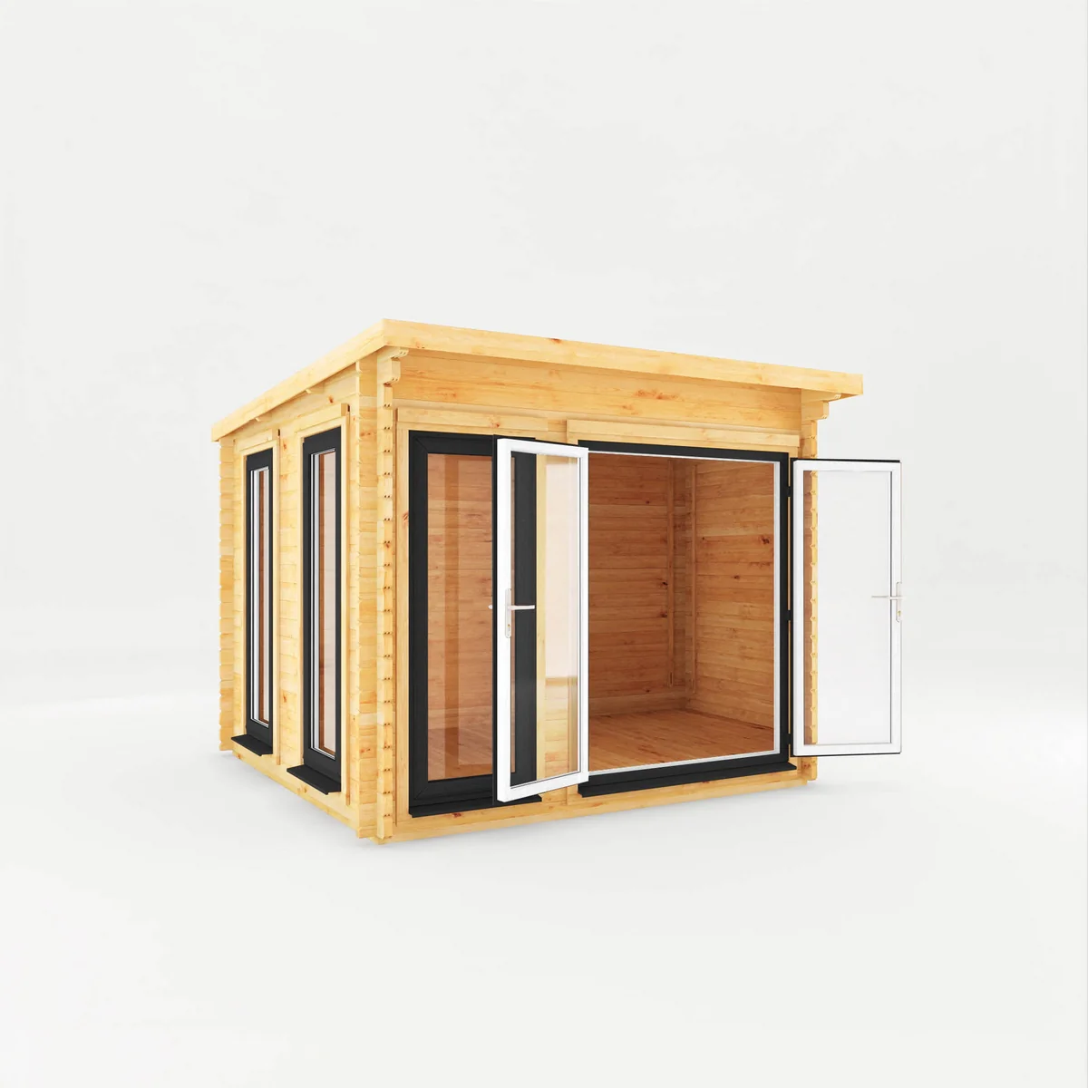 Mercia Studio 9' 11" x 9' 11" Pent Log Cabin - Premium 44mm Cladding Loglap - Grey UPVC - Image 8