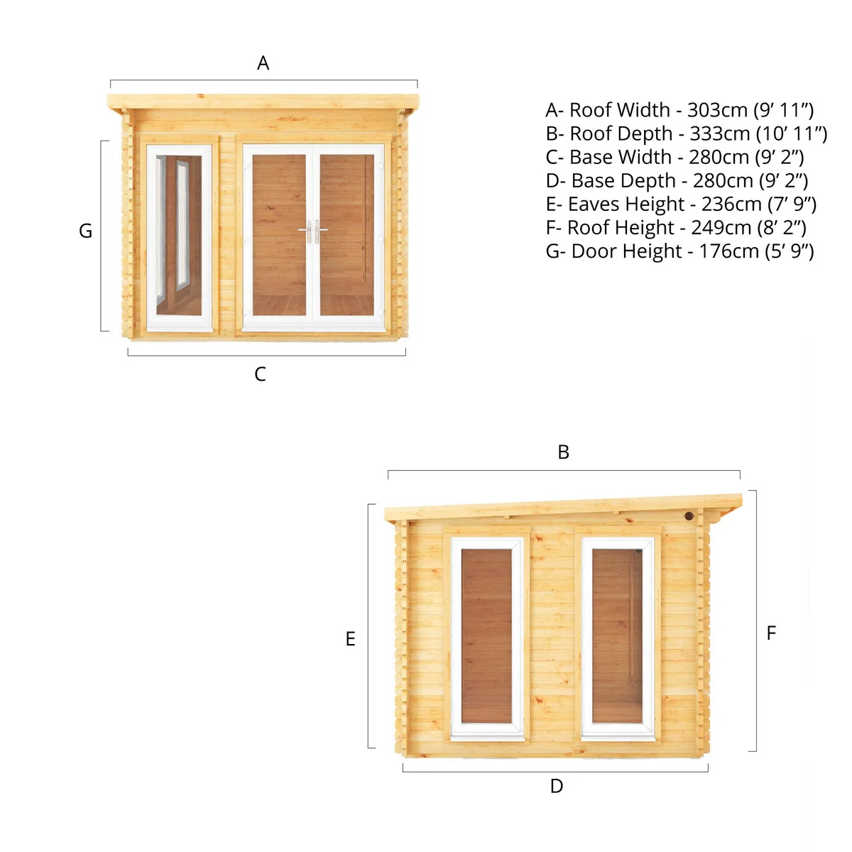 Mercia Studio 9' 11" x 9' 11" Pent Log Cabin - Premium 44mm Cladding Loglap - White UPVC - Image 10