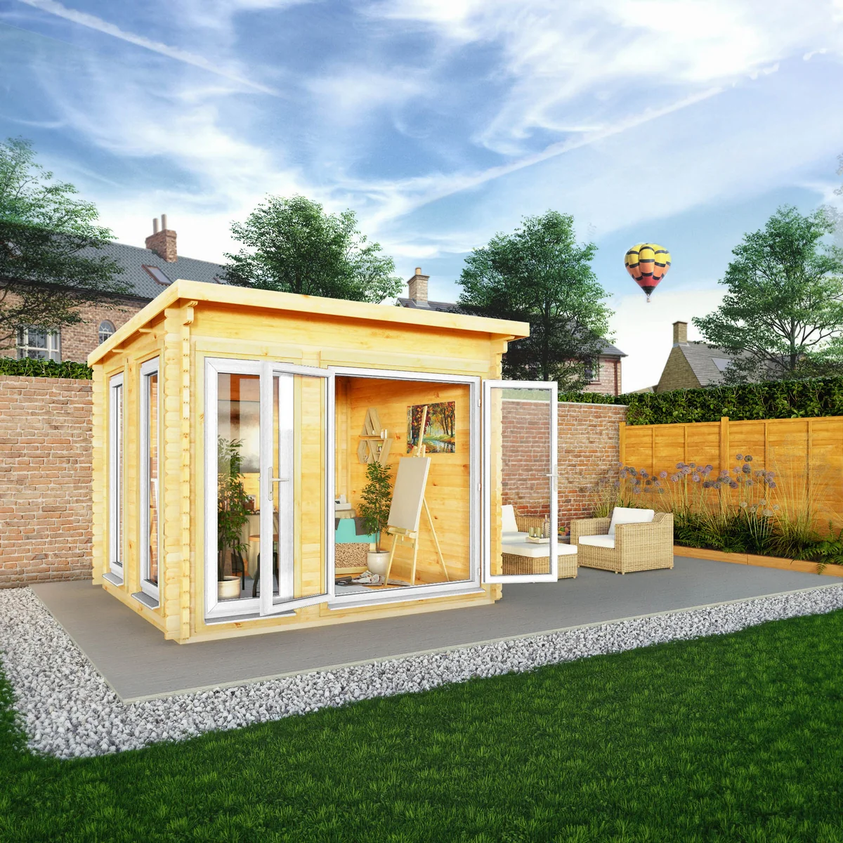 Mercia Studio 9' 11" x 9' 11" Pent Log Cabin - Premium 44mm Cladding Loglap - White UPVC - Image 6