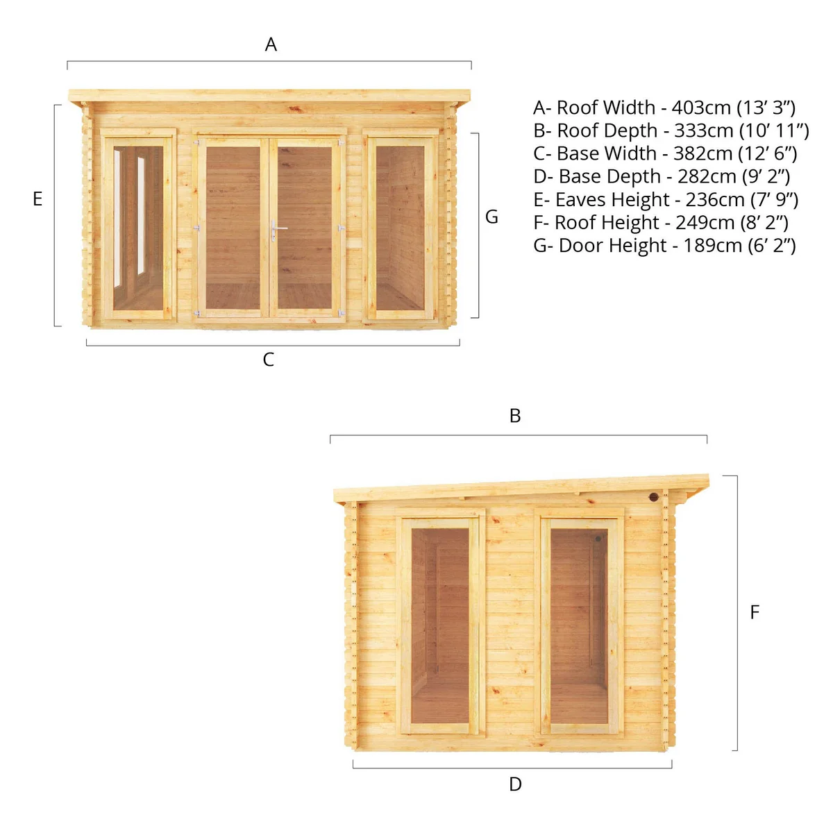 Mercia Studio 9' 3" x 12' 6" Pent Log Cabin - Premium 44mm Cladding Loglap - Image 10
