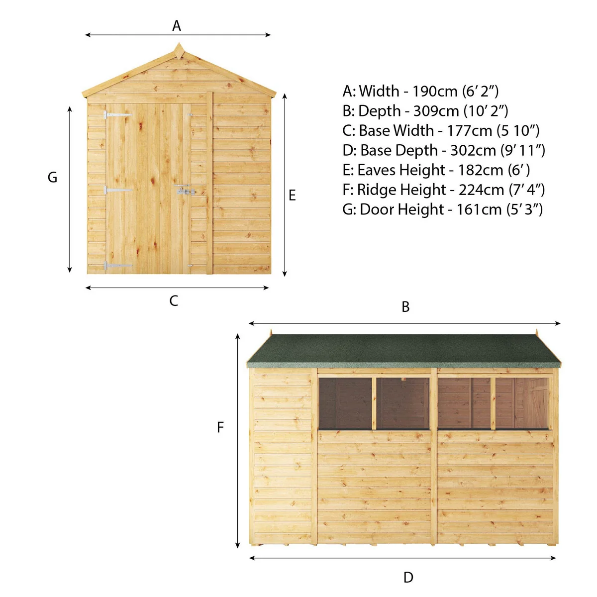Mercia Woodsman 10' 1" x 6' 2" Apex Shed - Premium Dip Treated Shiplap - Glass Windows - Image 13