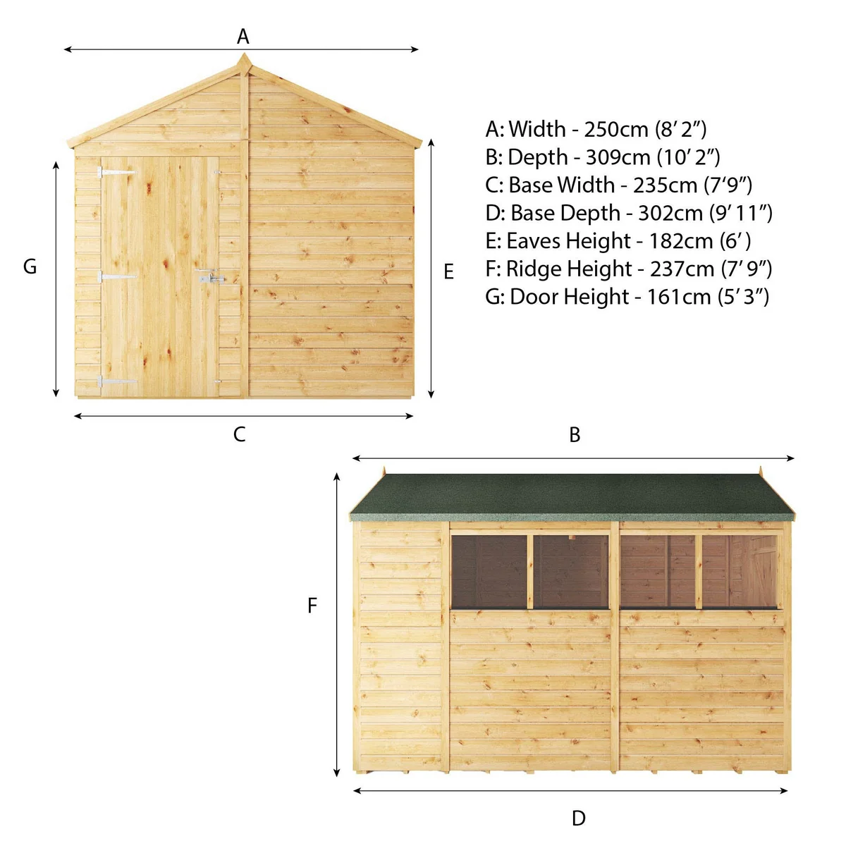 Mercia Woodsman 10' 1" x 8' 2" Apex Shed - Premium Dip Treated Shiplap - Styrene Windows - Image 12