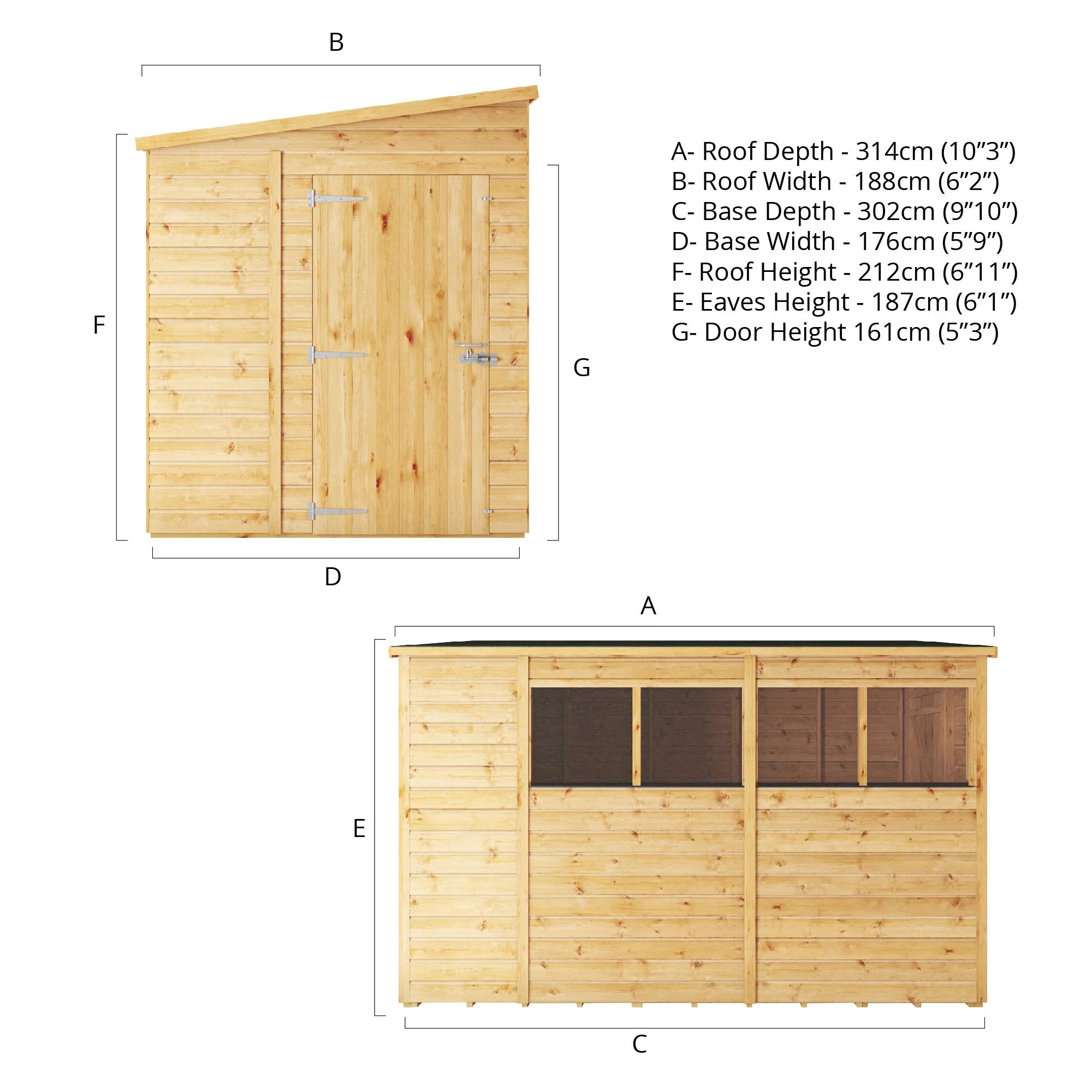 Mercia Woodsman 10' 3" x 6' 2" Pent Shed - Premium Dip Treated Shiplap - Styrene Windows - Image 12