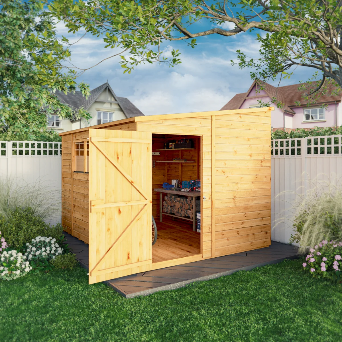 Mercia Woodsman 10' 3" x 8' 1" Pent Shed - Premium Dip Treated Shiplap - Glass Windows - Image 2