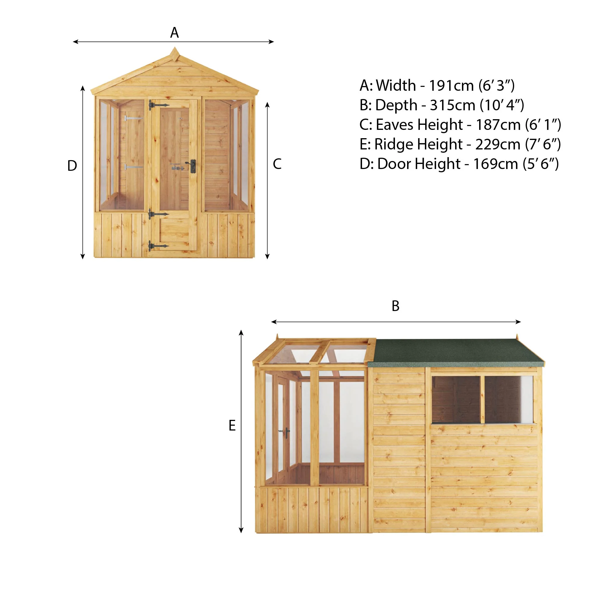 Mercia Woodsman 10' 4" x 6' 3" Apex Combi Greenhouse Shed - Premium Dip Treated Shiplap - Glass Windows - Image 17