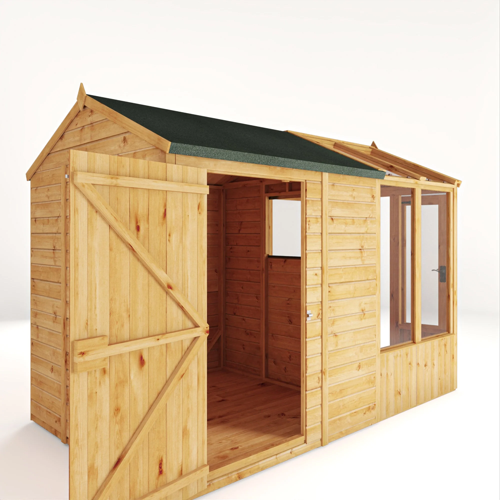 Mercia Woodsman 10' 4" x 6' 3" Apex Combi Greenhouse Shed - Premium Dip Treated Shiplap- Styrene Windows - Image 4