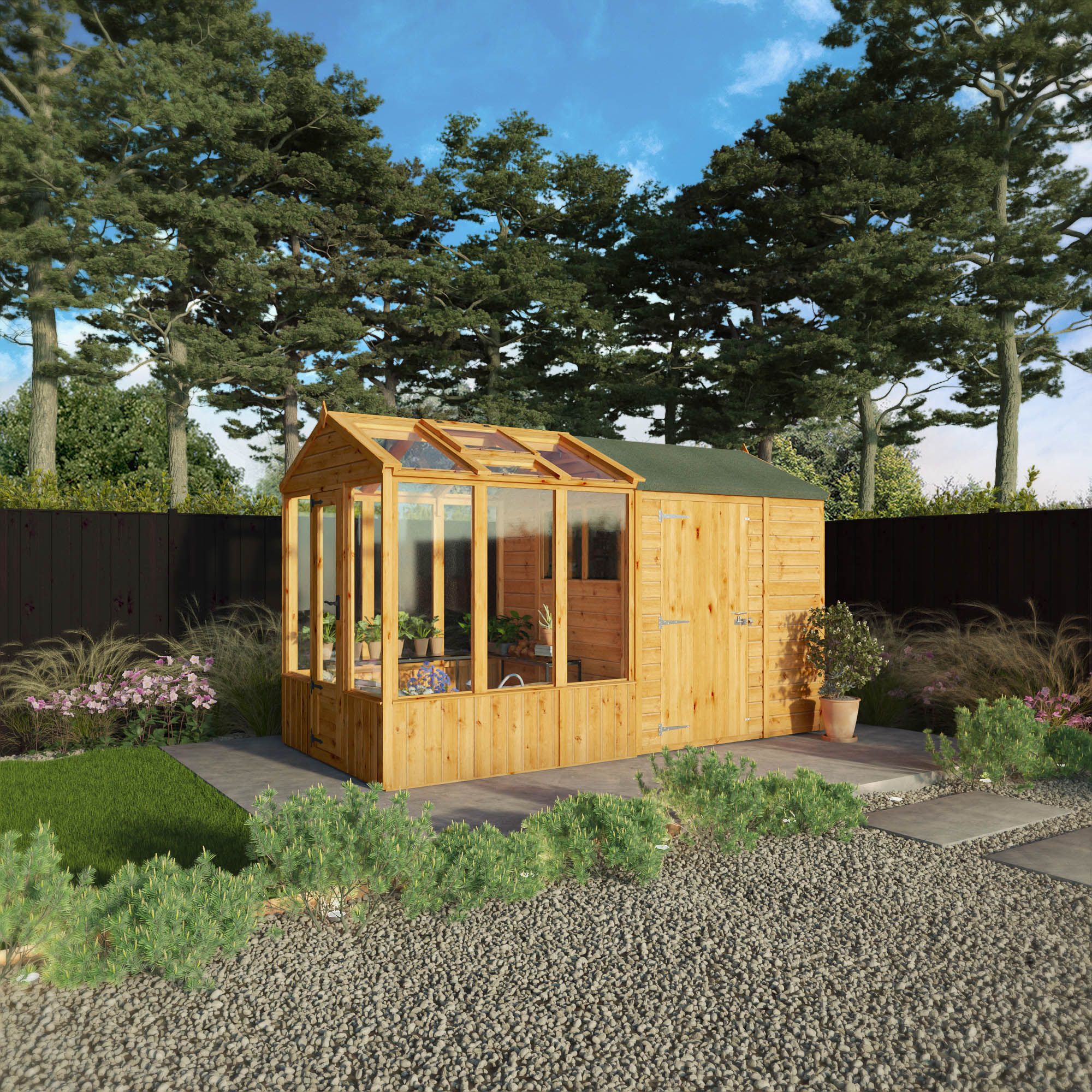 Mercia Woodsman 12' 3" x 6' 3" Apex Combi Greenhouse Shed - Premium Dip Treated Shiplap- Glass Windows - Image 2