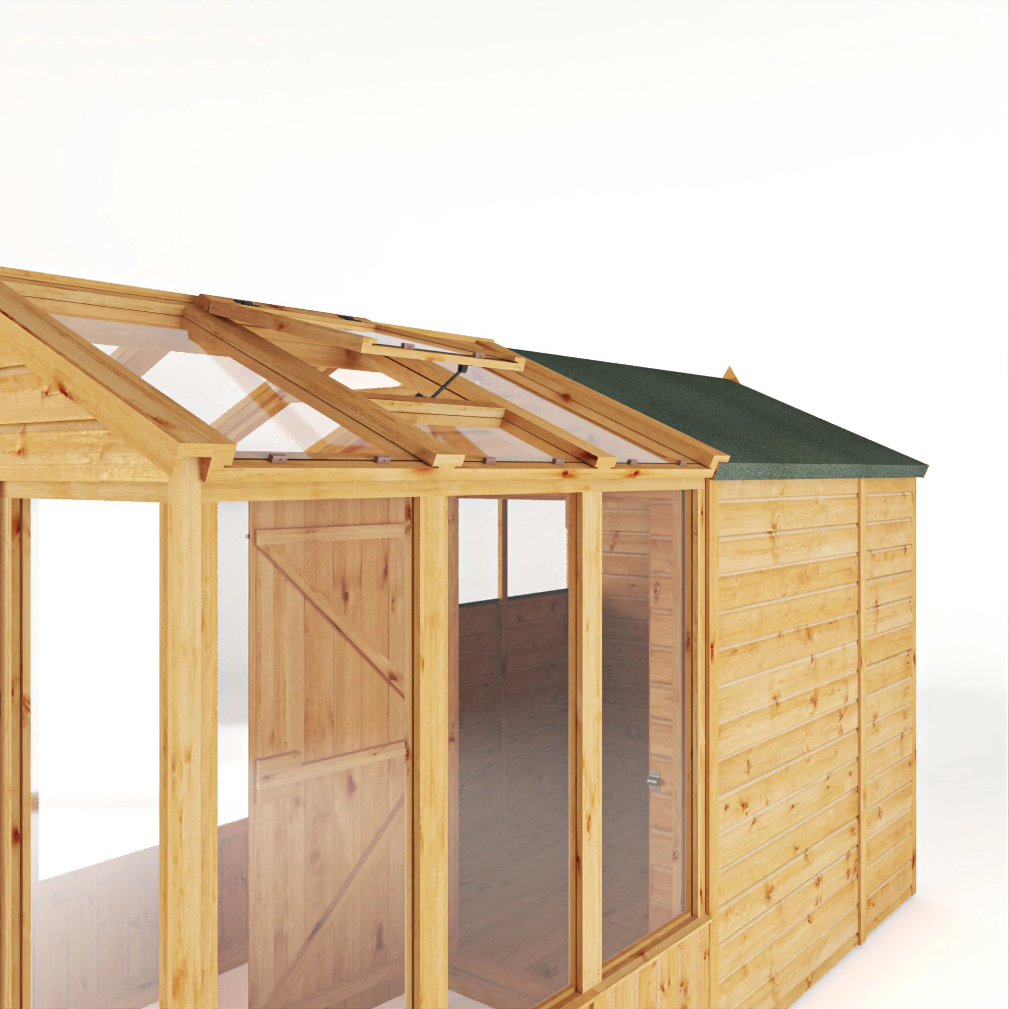 Mercia Woodsman 12' 3" x 6' 3" Apex Combi Greenhouse Shed - Premium Dip Treated Shiplap- Glass Windows - Image 7