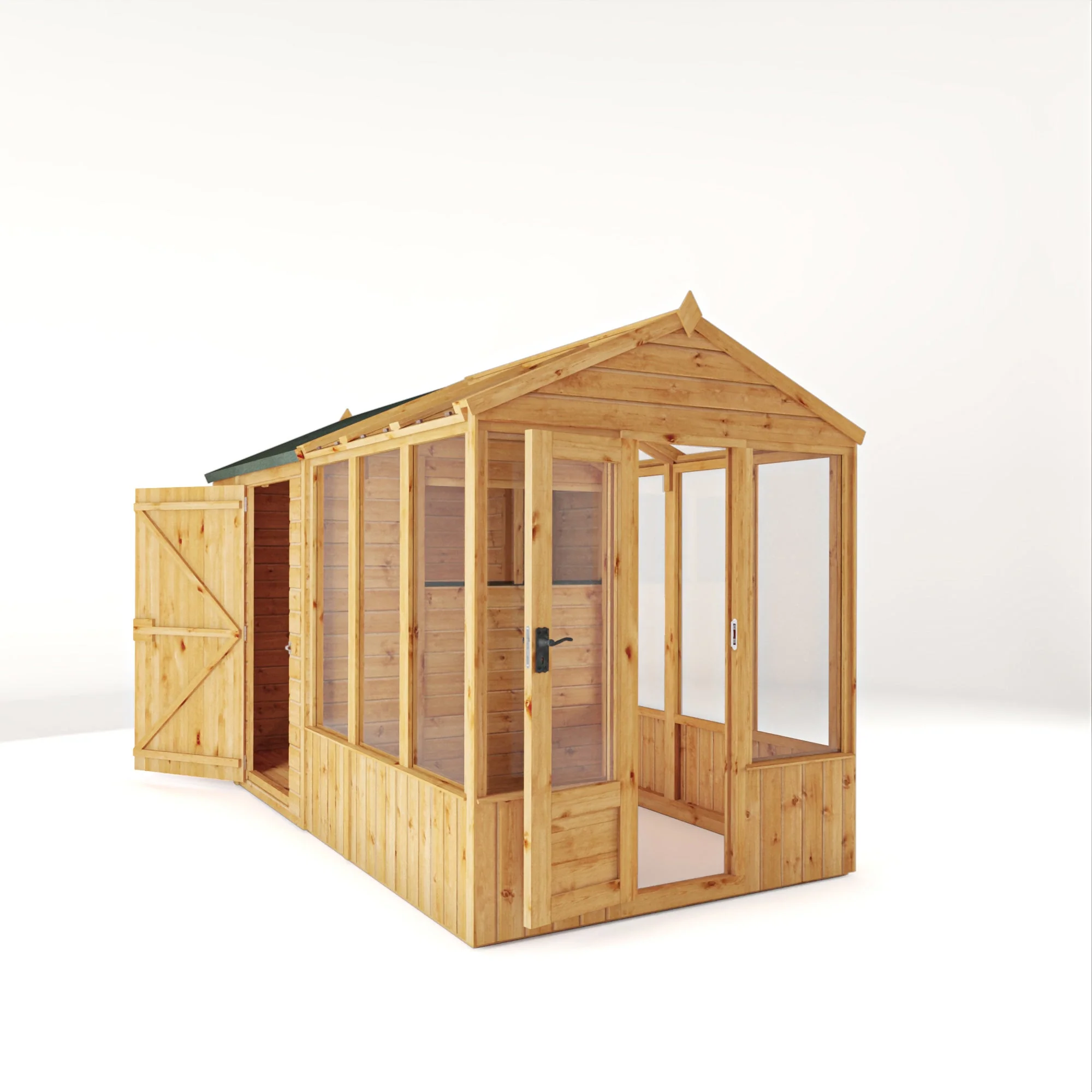 Mercia Woodsman 12' 3" x 6' 3" Apex Combi Greenhouse Shed - Premium Dip Treated Shiplap- Styrene Windows - Image 10