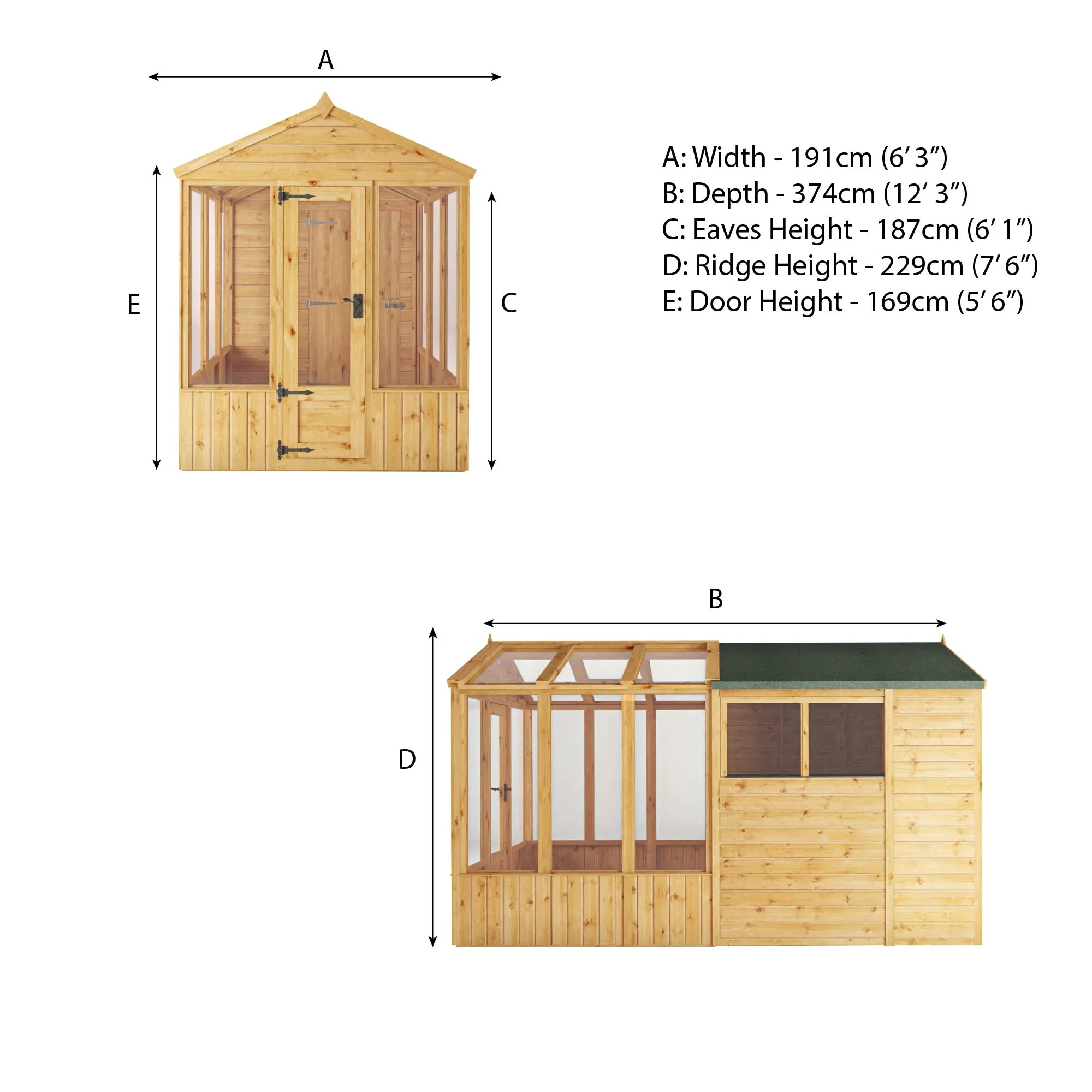 Mercia Woodsman 12' 3" x 6' 3" Apex Combi Greenhouse Shed - Premium Dip Treated Shiplap- Styrene Windows - Image 14