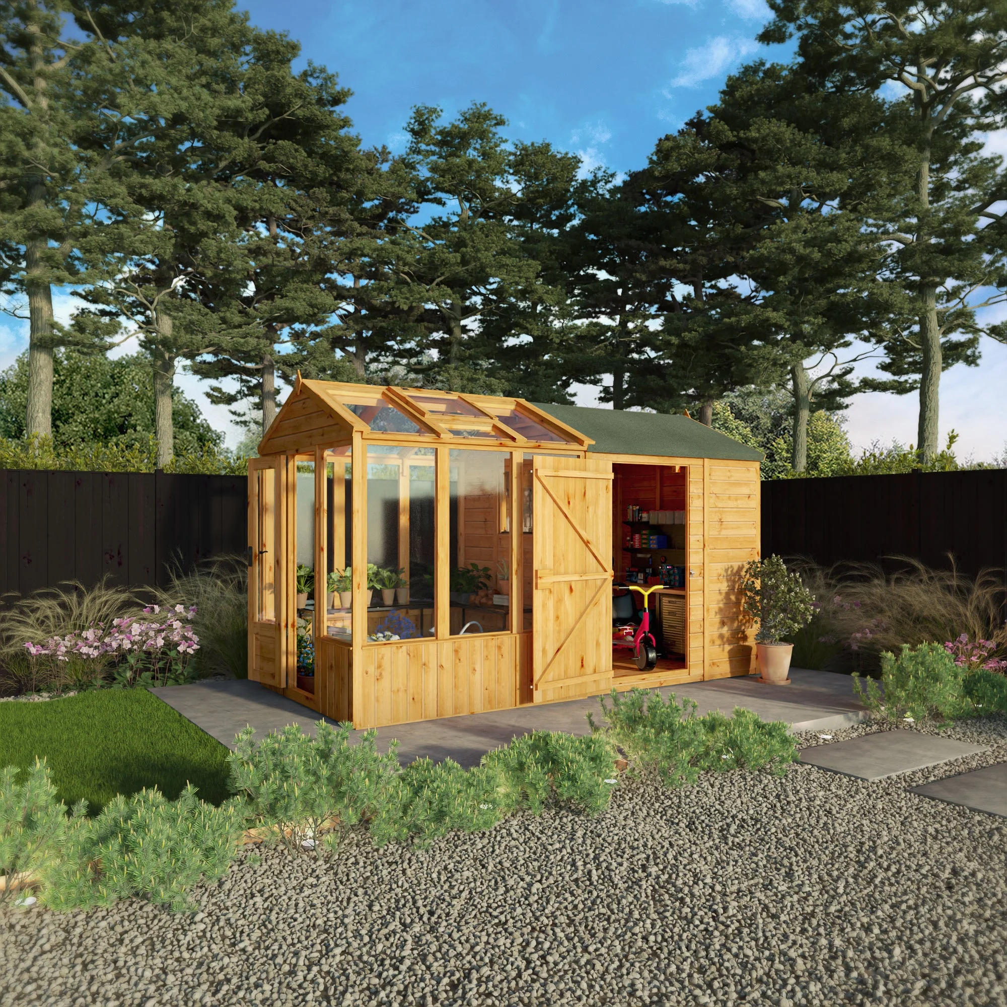 Mercia Woodsman 12' 3" x 6' 3" Apex Combi Greenhouse Shed - Premium Dip Treated Shiplap- Styrene Windows - Image 2