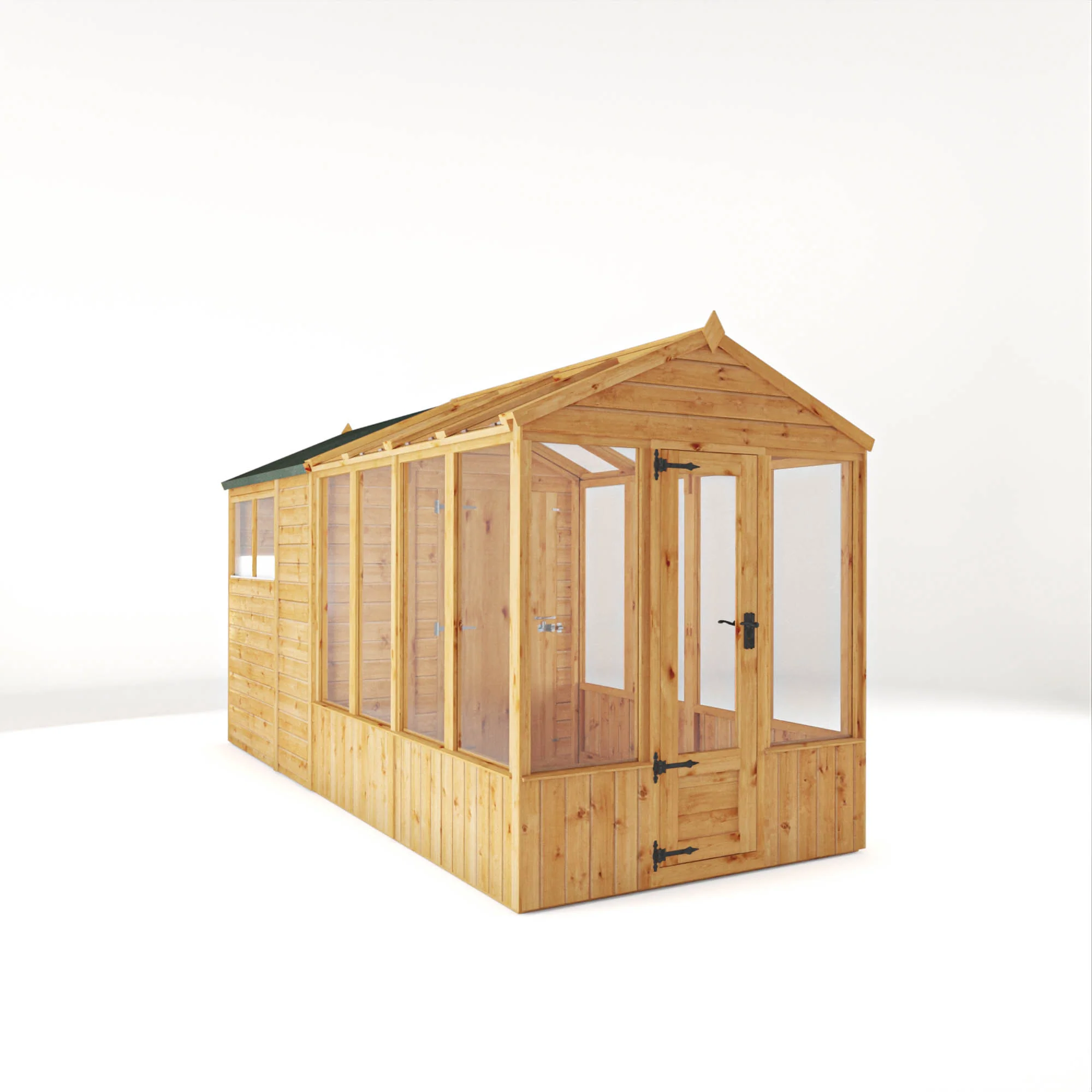 Mercia Woodsman 14' 2" x 6' 3" Apex Combi Greenhouse Shed - Premium Dip Treated Shiplap- Glass Windows - Image 11