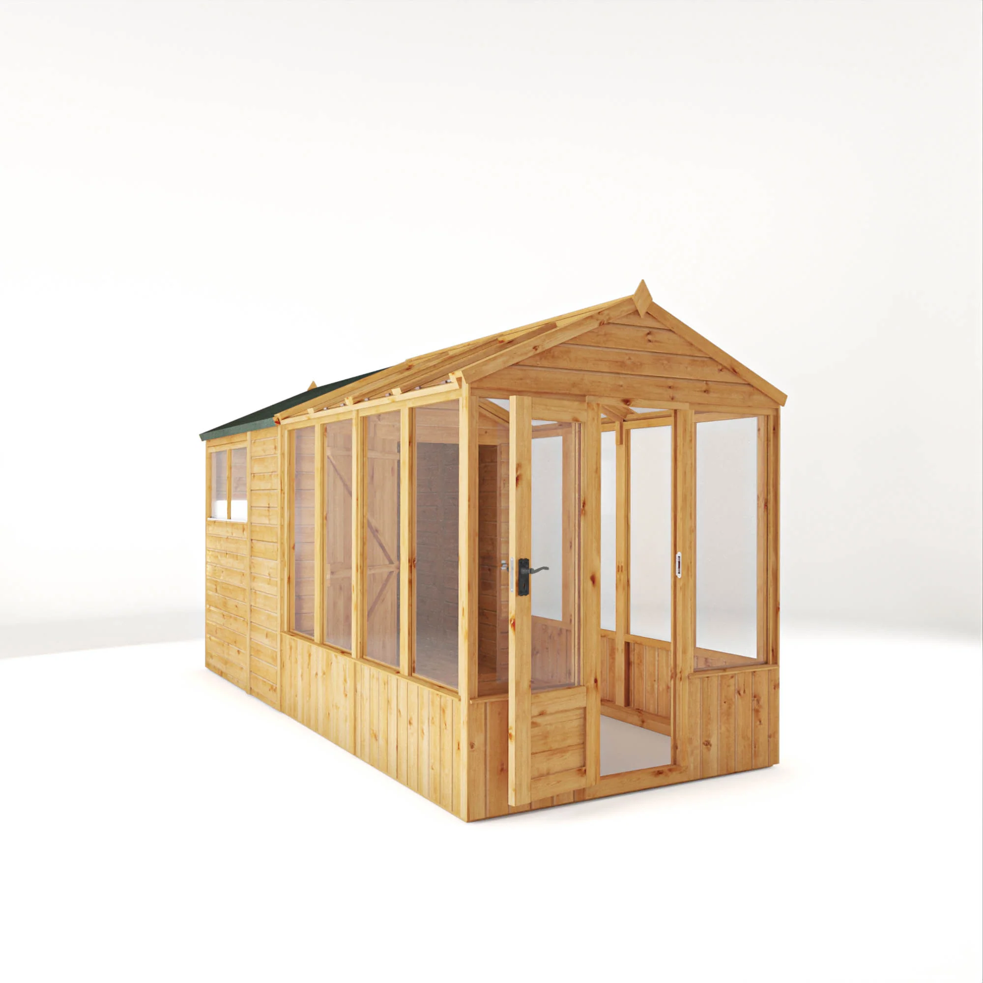 Mercia Woodsman 14' 2" x 6' 3" Apex Combi Greenhouse Shed - Premium Dip Treated Shiplap- Glass Windows - Image 12