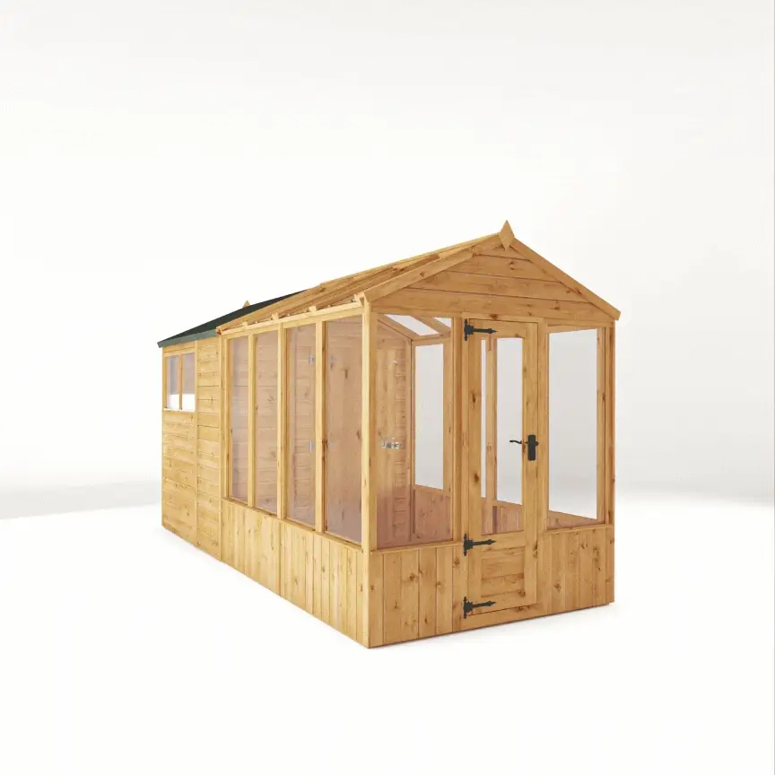 Mercia Woodsman 14' 2" x 6' 3" Apex Combi Greenhouse Shed - Premium Dip Treated Shiplap- Glass Windows - Image 13