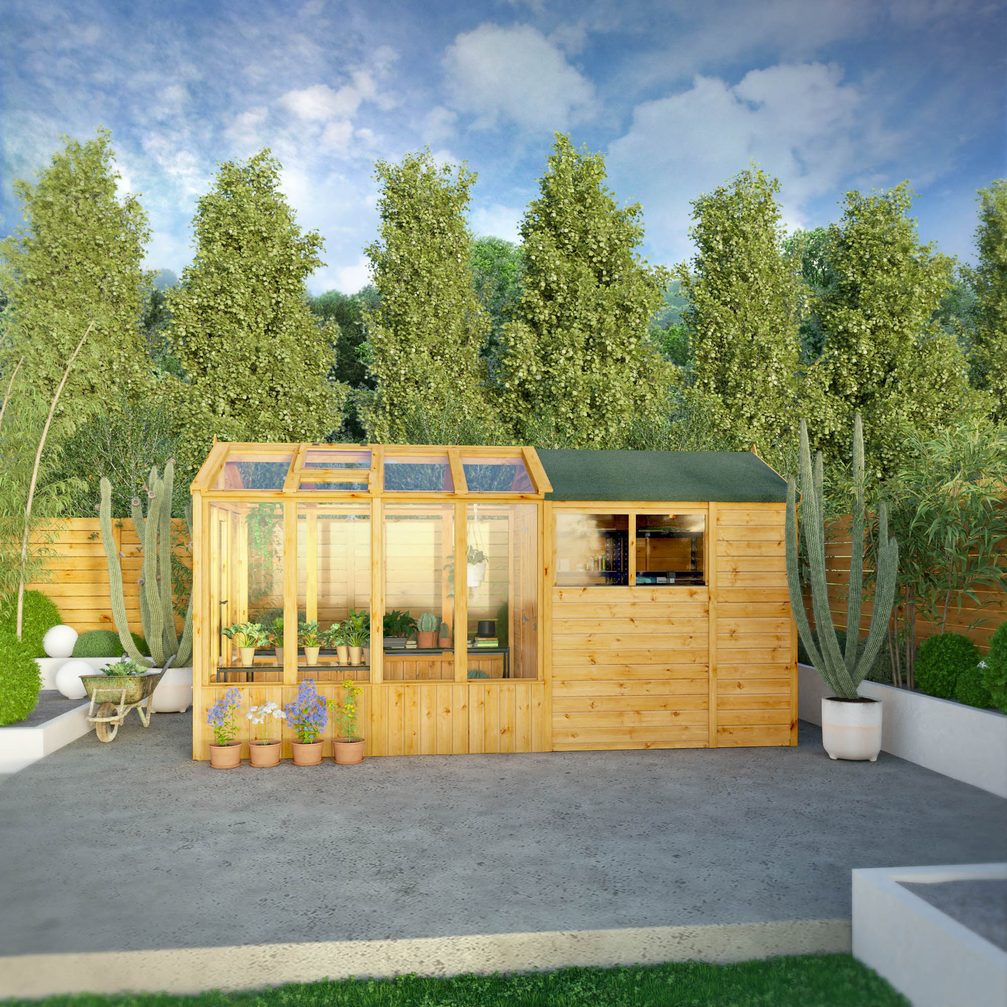 Mercia Woodsman 14' 2" x 6' 3" Apex Combi Greenhouse Shed - Premium Dip Treated Shiplap- Glass Windows - Image 2