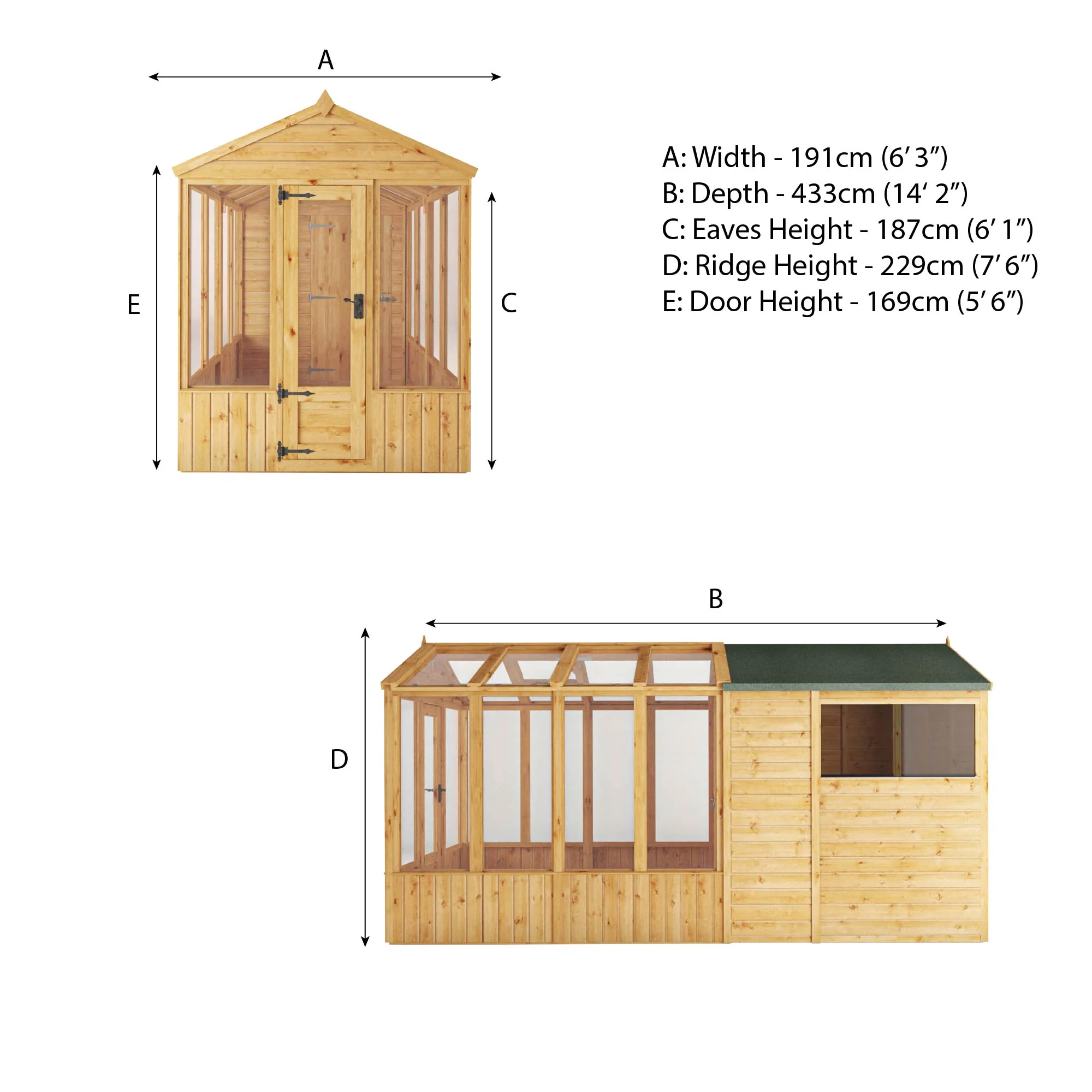 Mercia Woodsman 14' 2" x 6' 3" Apex Combi Greenhouse Shed - Premium Dip Treated Shiplap- Styrene Windows - Image 12