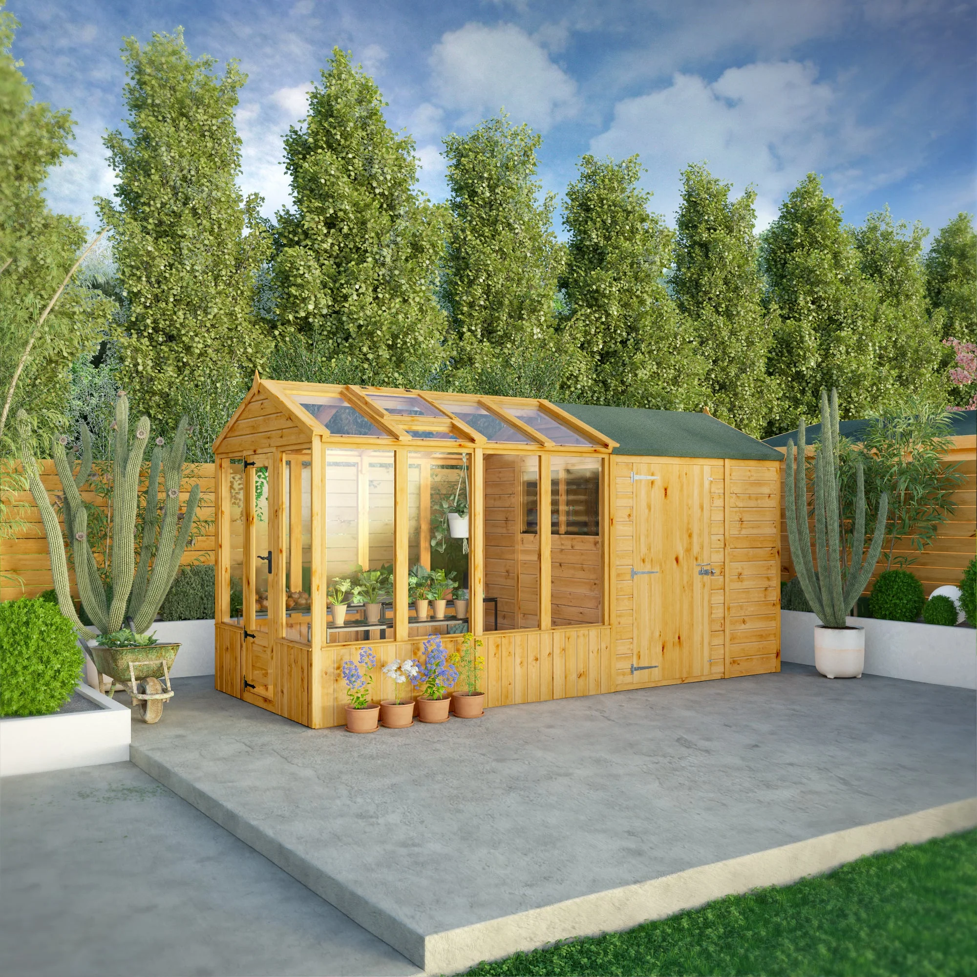Mercia Woodsman 14' 2" x 6' 3" Apex Combi Greenhouse Shed - Premium Dip Treated Shiplap- Styrene Windows - Image 3