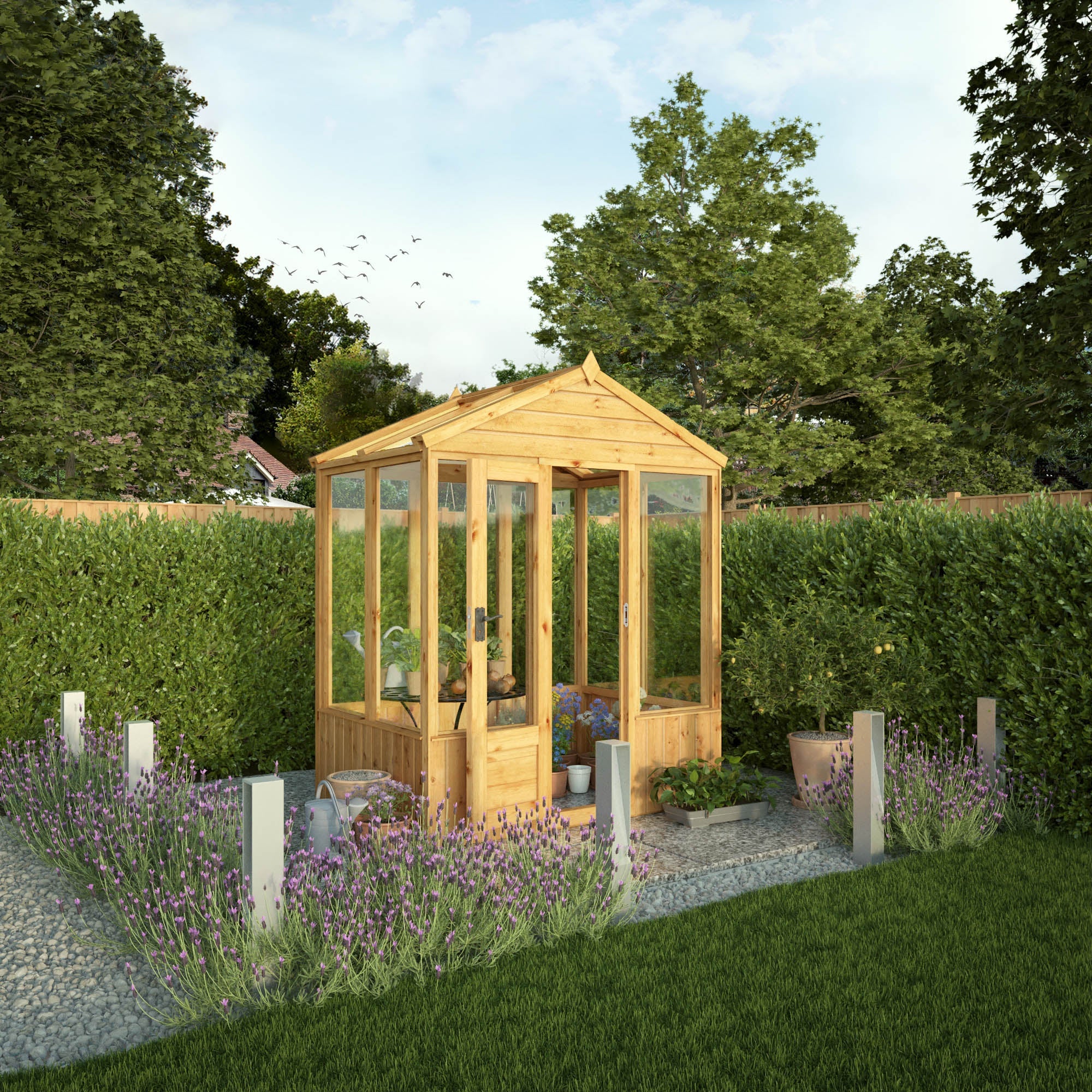 Mercia Woodsman 4' 3" x 6' 1" Apex Greenhouse - Premium Dip Treated Shiplap- Glass Windows - Image 2