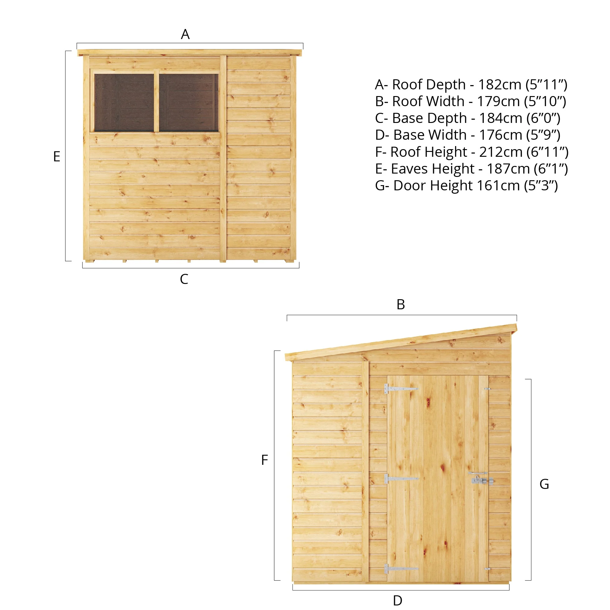 Mercia Woodsman 5' 11" x 5' 10" Pent Shed - Premium Dip Treated Shiplap - Styrene Windows - Image 14
