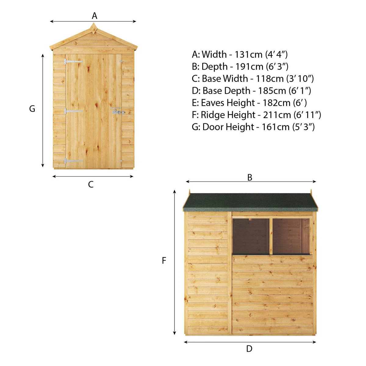 Mercia Woodsman 6' 3" x 4' 3" Apex Shed - Premium Dip Treated Shiplap - Glass Windows - Image 13