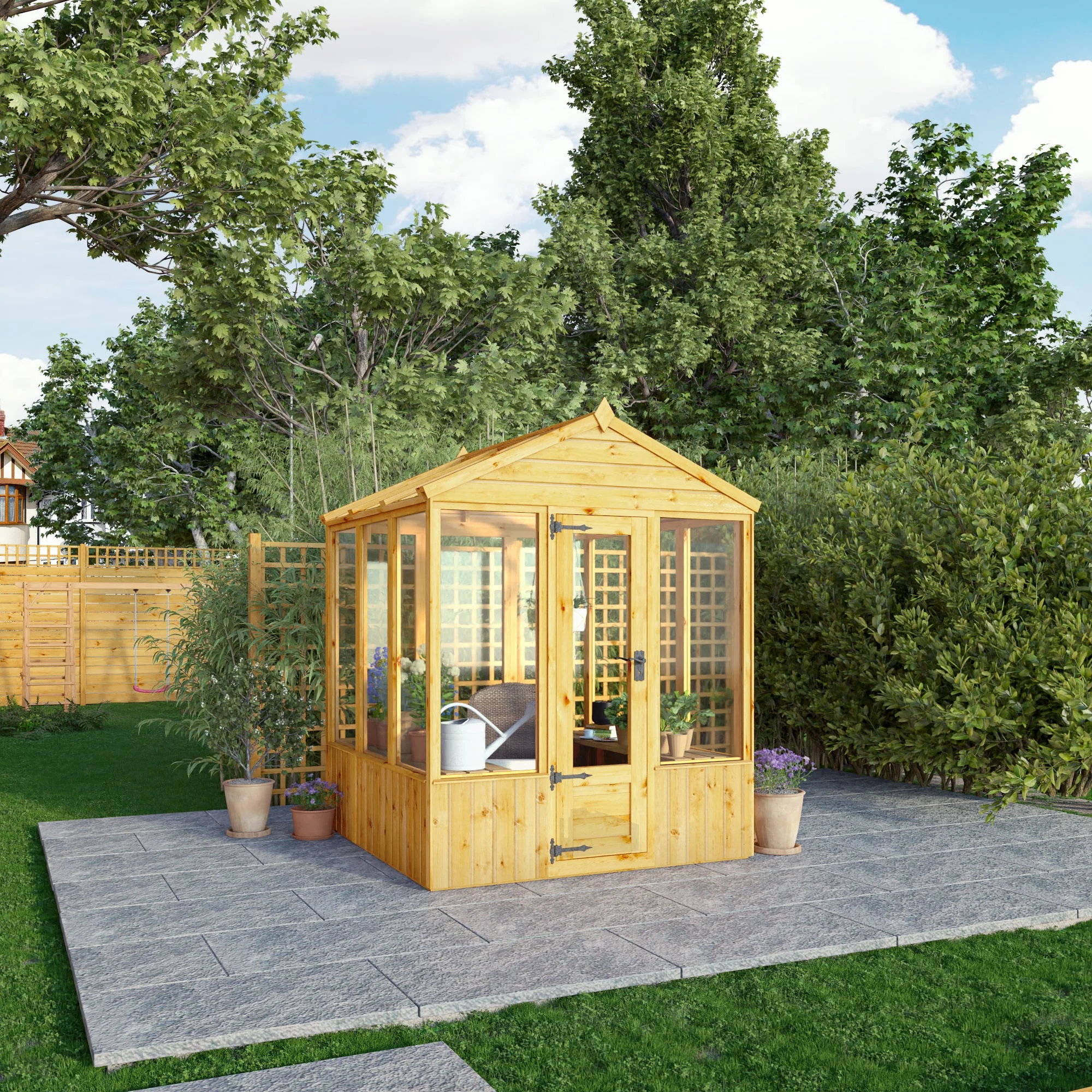 Mercia Woodsman 6' 3" x 6' 1" Apex Greenhouse - Premium Dip Treated Shiplap- Glass Windows - Image 2