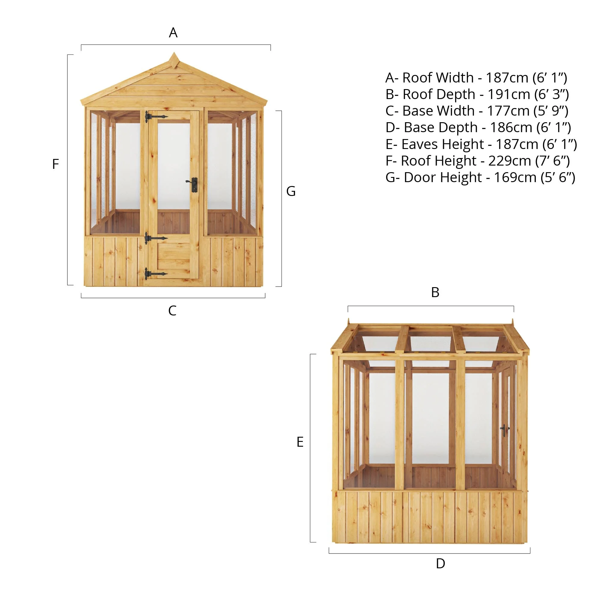 Mercia Woodsman 6' 3" x 6' 1" Apex Greenhouse - Premium Dip Treated Shiplap- Glass Windows - Image 9