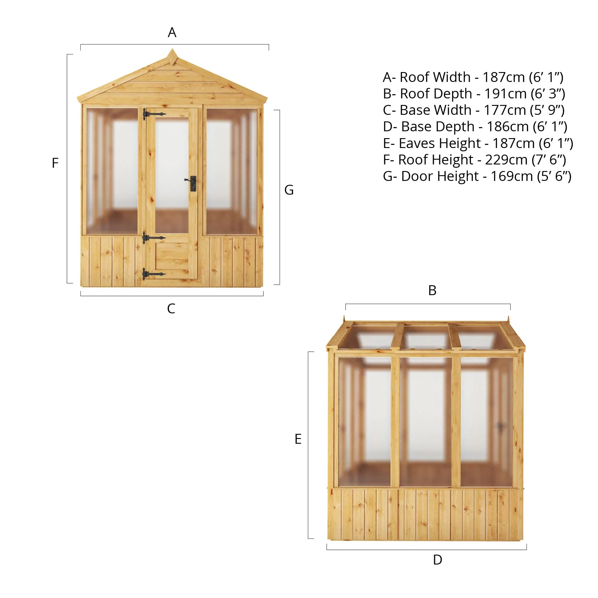 Mercia Woodsman 6' 3" x 6' 1" Apex Greenhouse - Premium Dip Treated Shiplap- Polycarbonate Windows - Image 9