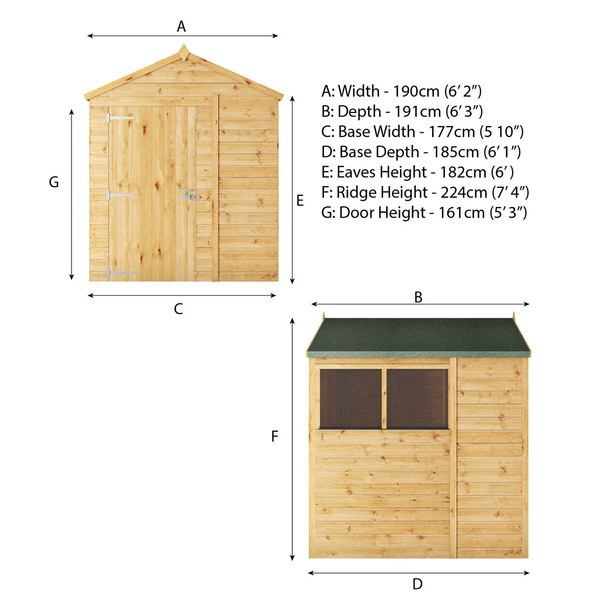 Mercia Woodsman 6' 3" x 6' 2" Apex Shed - Premium Dip Treated Shiplap - Glass Windows - Image 13