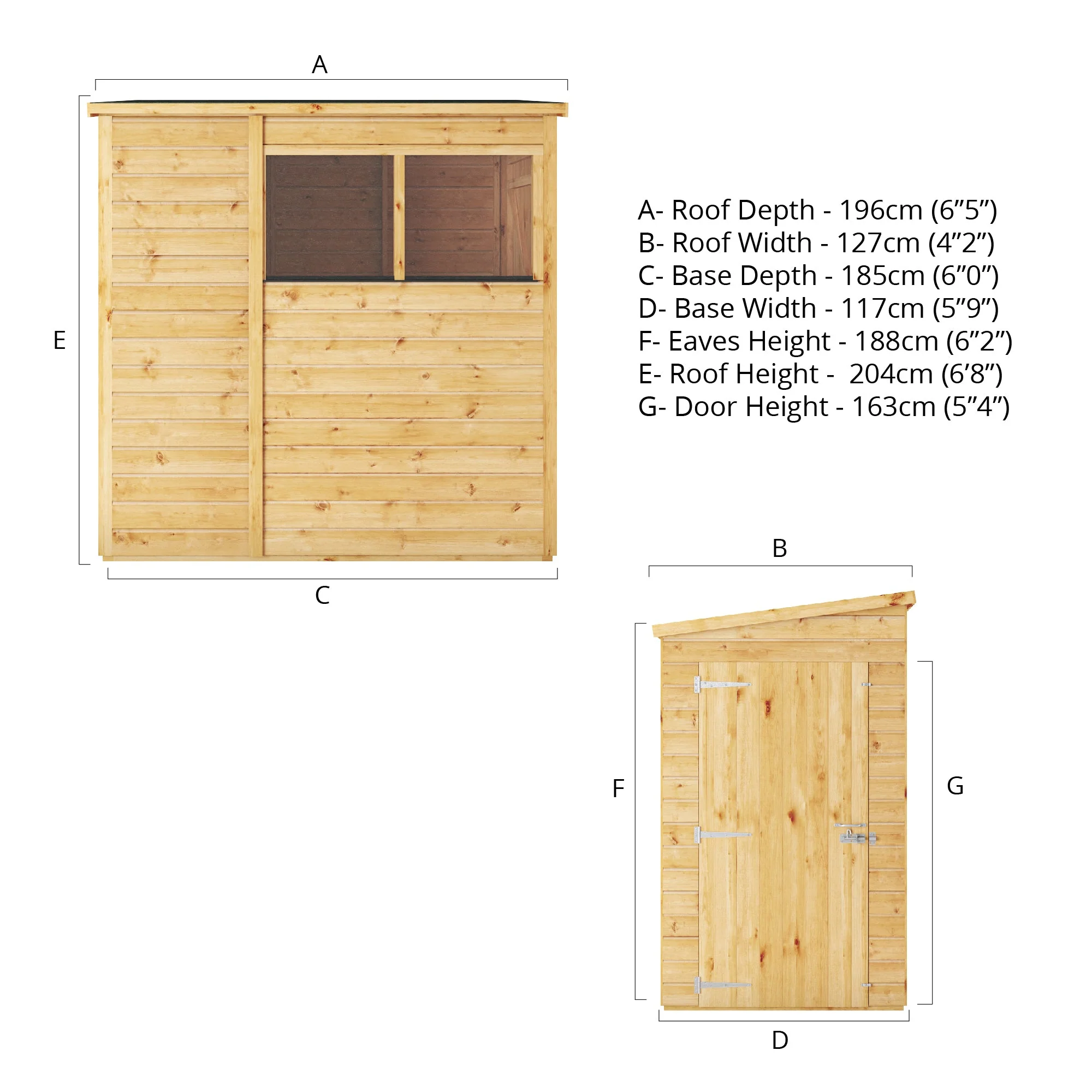 Mercia Woodsman 6' 5" x 4' 2" Pent Shed - Premium Dip Treated Shiplap - Styrene Windows - Image 14