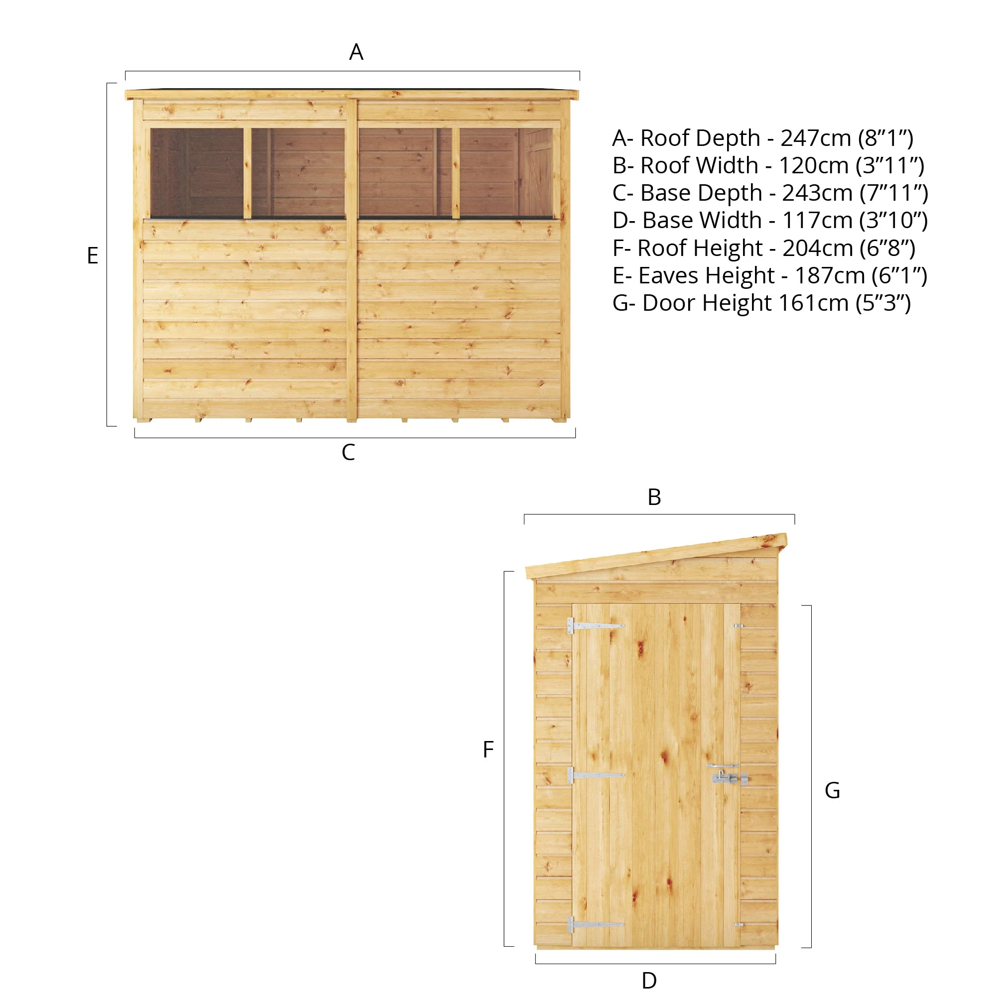 Mercia Woodsman 8' 1" x 3' 11" Pent Shed - Premium Dip Treated Shiplap - Styrene Windows - Image 16