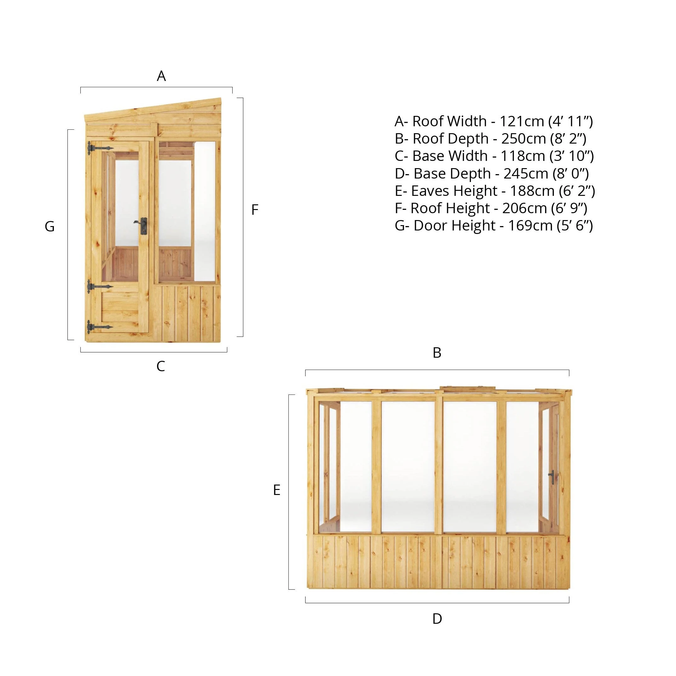 Mercia Woodsman 8' 2" x 3' 11" Pent Lean-to Greenhouse - Premium Dip Treated Shiplap- Glass Windows - Image 10