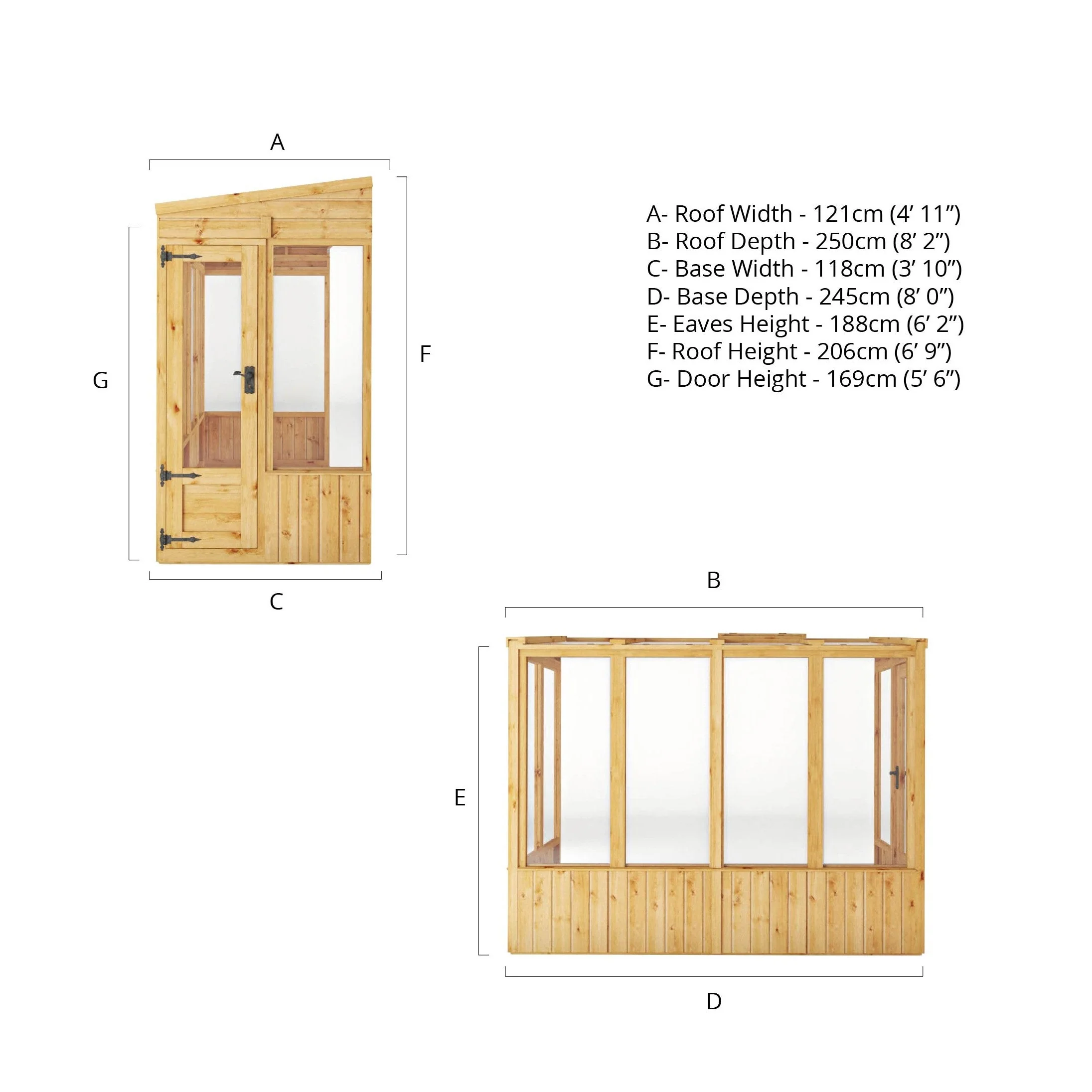 Mercia Woodsman 8' 2" x 3' 11" Pent Lean-to Greenhouse - Premium Dip Treated Shiplap- Polycarbonate Windows - Image 12