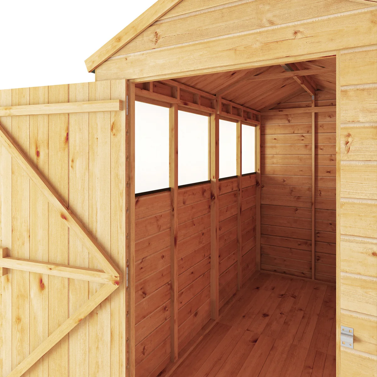 Mercia Woodsman 8' 2" x 4' 3" Apex Shed - Premium Dip Treated Shiplap - Glass Windows - Image 5