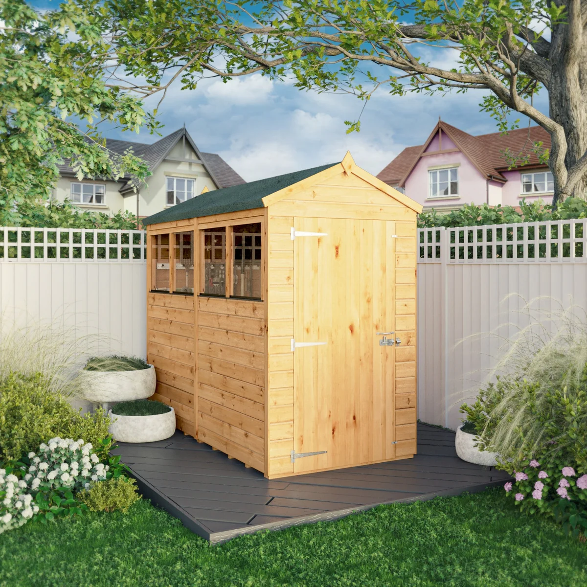 Mercia Woodsman 8' 2" x 4' 3" Apex Shed - Premium Dip Treated Shiplap - Styrene Windows - Image 2