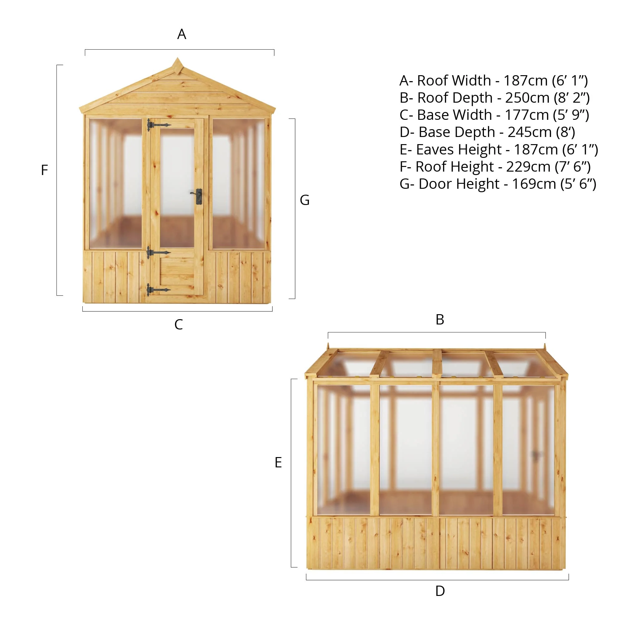 Mercia Woodsman 8' 2" x 6' 1" Apex Greenhouse - Premium Dip Treated Shiplap- Polycarbonate Windows - Image 10
