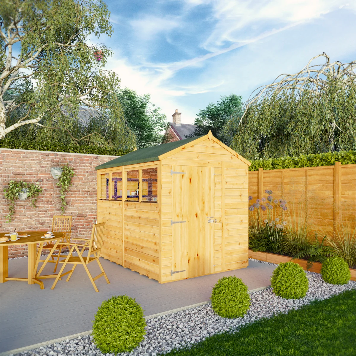 Mercia Woodsman 8' 2" x 6' 2" Apex Shed - Premium Dip Treated Shiplap - Glass Windows - Image 2
