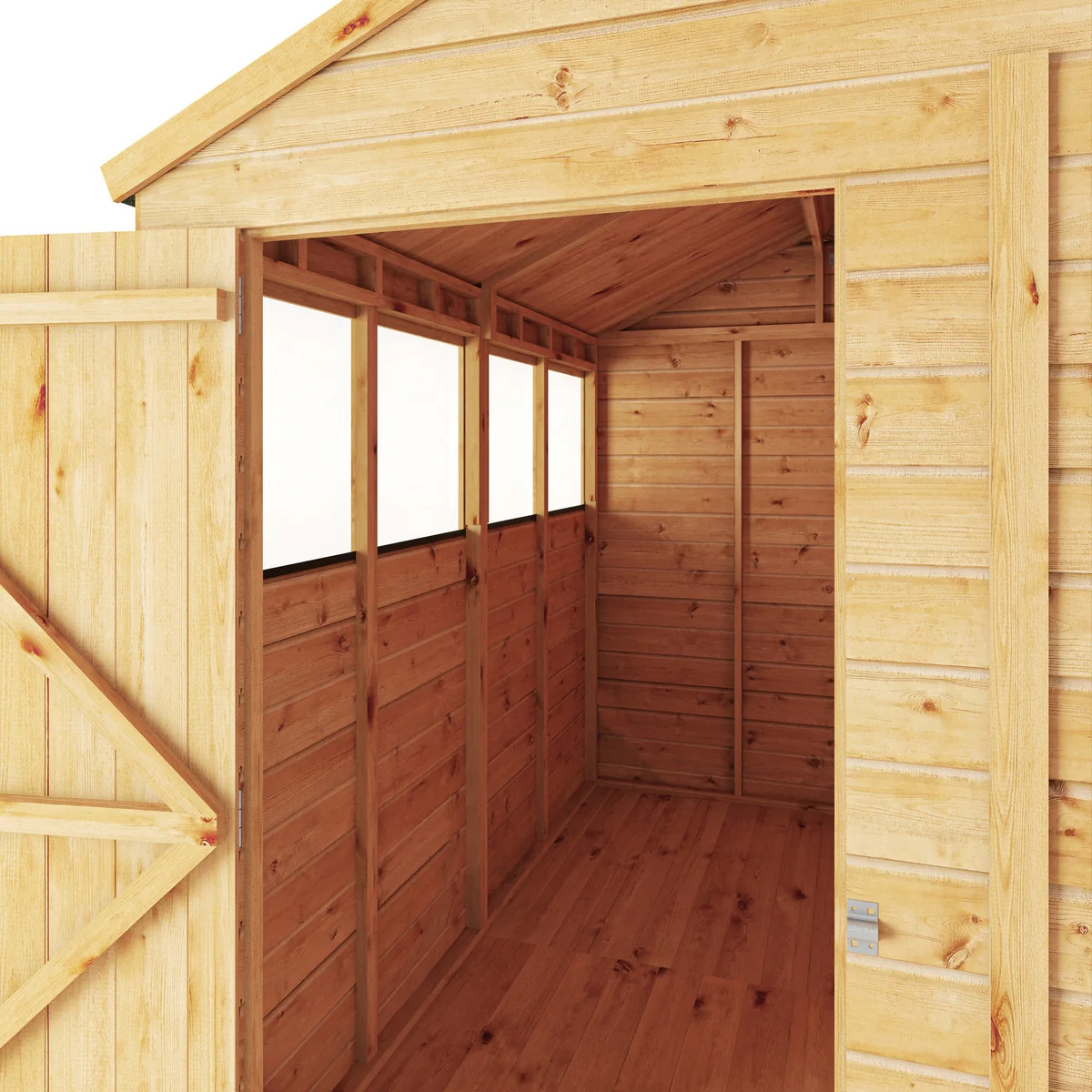 Mercia Woodsman 8' 2" x 6' 2" Apex Shed - Premium Dip Treated Shiplap - Glass Windows - Image 4
