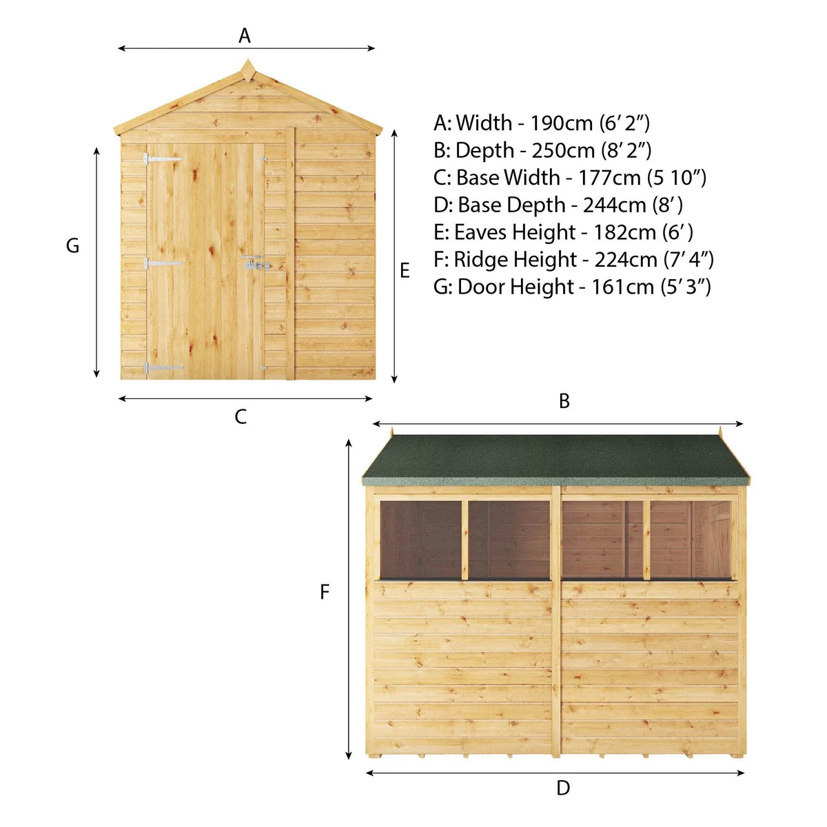 Mercia Woodsman 8' 2" x 6' 2" Apex Shed - Premium Dip Treated Shiplap - Styrene Windows - Image 12