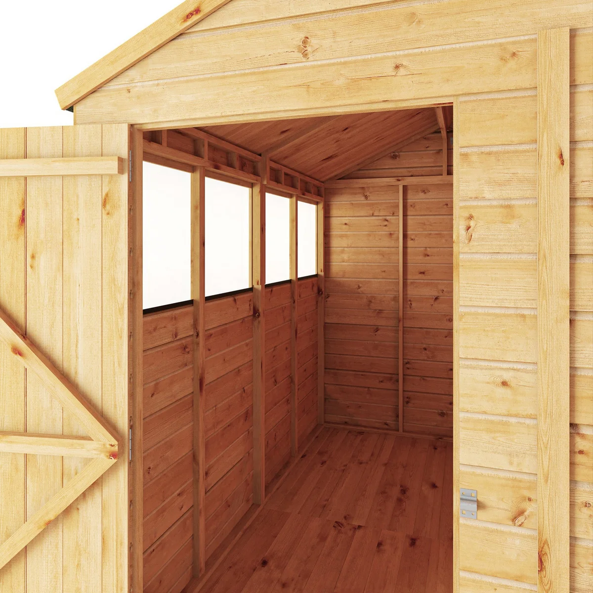 Mercia Woodsman 8' 2" x 6' 2" Apex Shed - Premium Dip Treated Shiplap - Styrene Windows - Image 4