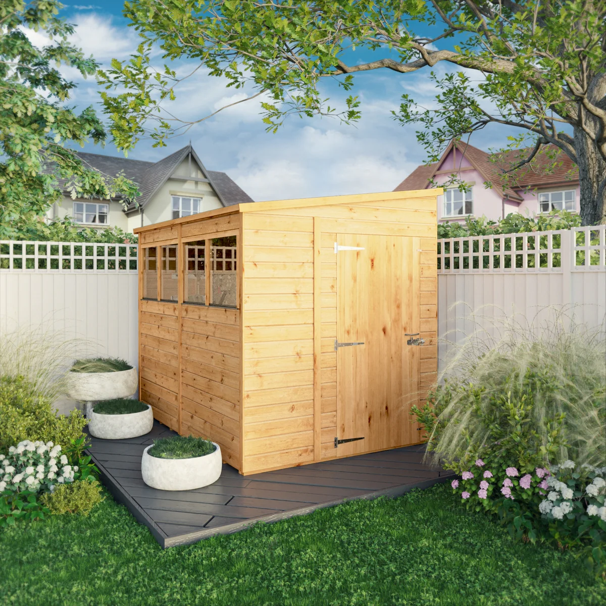 Mercia Woodsman 8' 4" x 6' 2" Pent Shed - Premium Dip Treated Shiplap - Glass Windows - Image 3