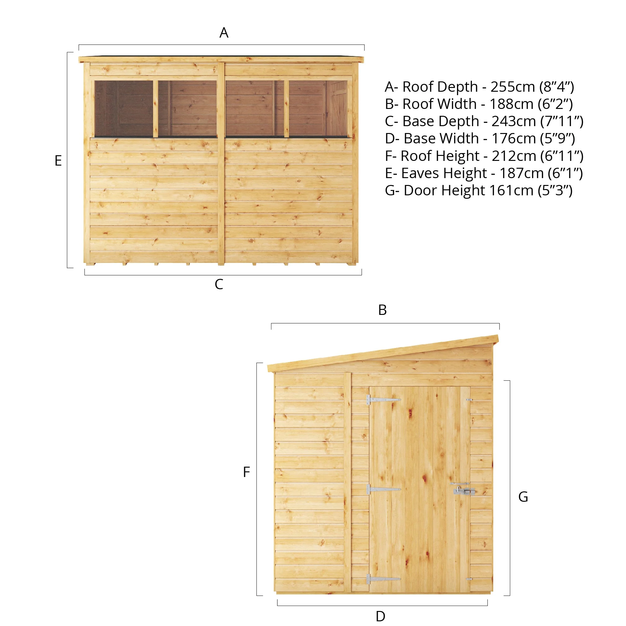 Mercia Woodsman 8' 4" x 6' 2" Pent Shed - Premium Dip Treated Shiplap - Styrene Windows - Image 16